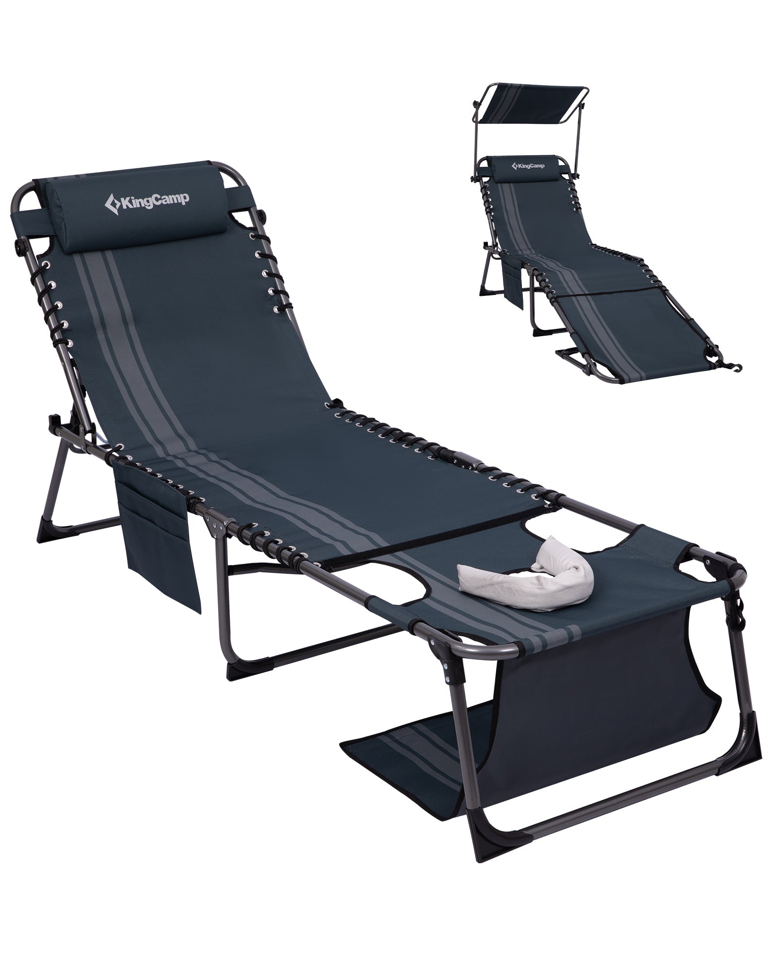 KingCamp MAGNOLIA B30 Folding Tanning Chair with Face Hole & Canopy Shade blue