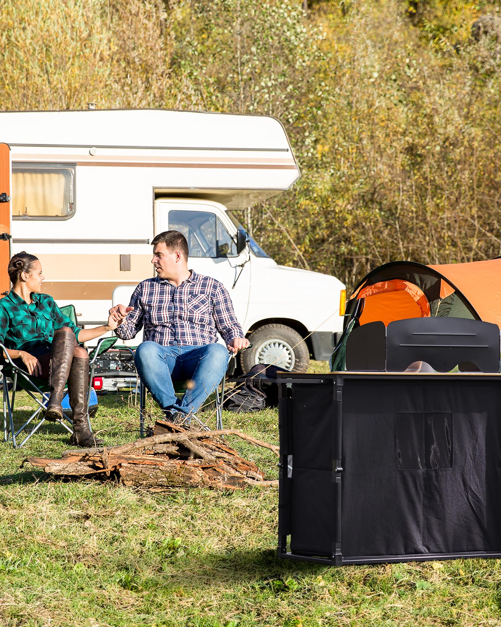 KingCamp Portable Camp Kitchen Table ¨C Bamboo Top Grill Station with Windshield