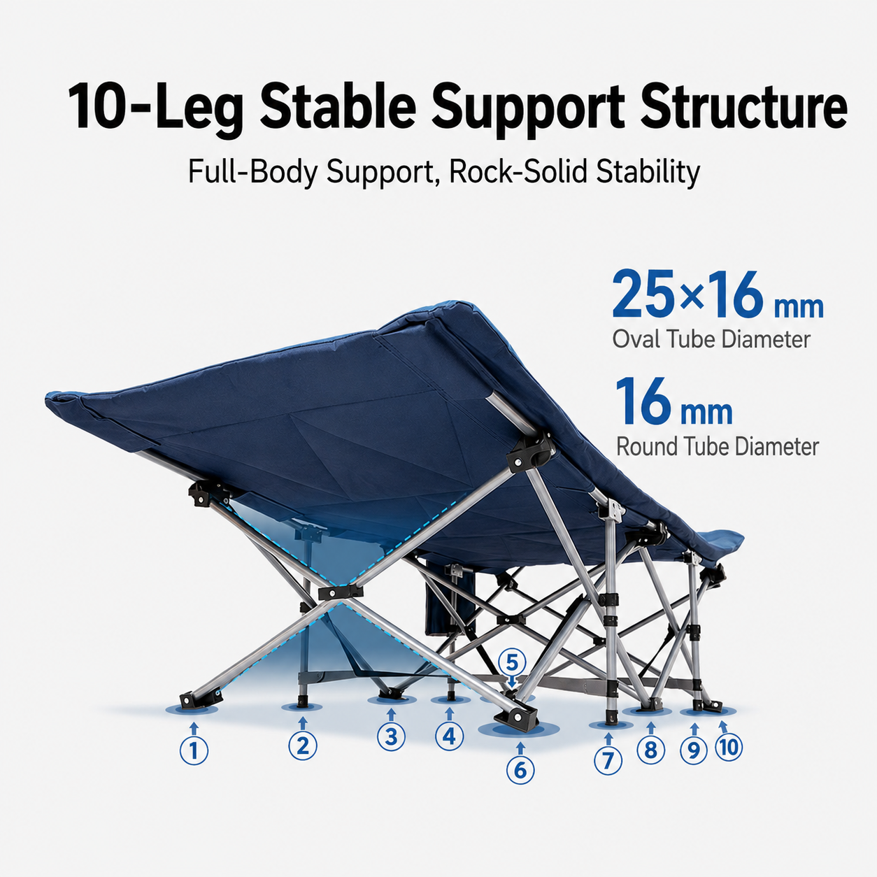 KingCamp Ravon C20 Folding Camping Cot, 400 lbs Heavy Duty Portable Sleeping Bed with Padded Headrest, 10-Leg Steel Frame & Side Pocket