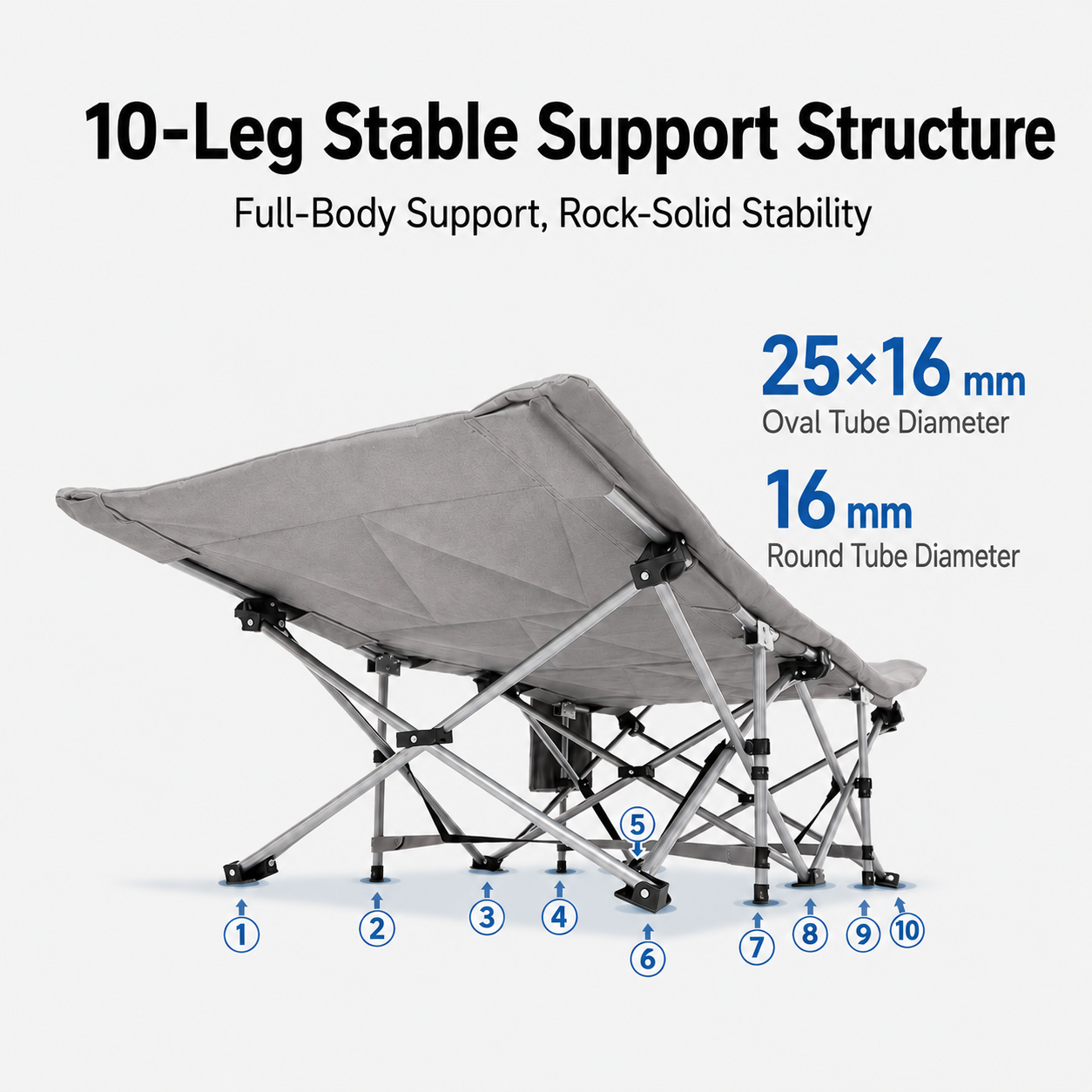 KingCamp Ravon C20 Folding Camping Cot | 10-Leg Stability Cot with Padded Quilted Bed, Ergonomic Raised Headrest, 400lb Capacity, Quick-Fold Design for Camping, Guest & Emergency Use