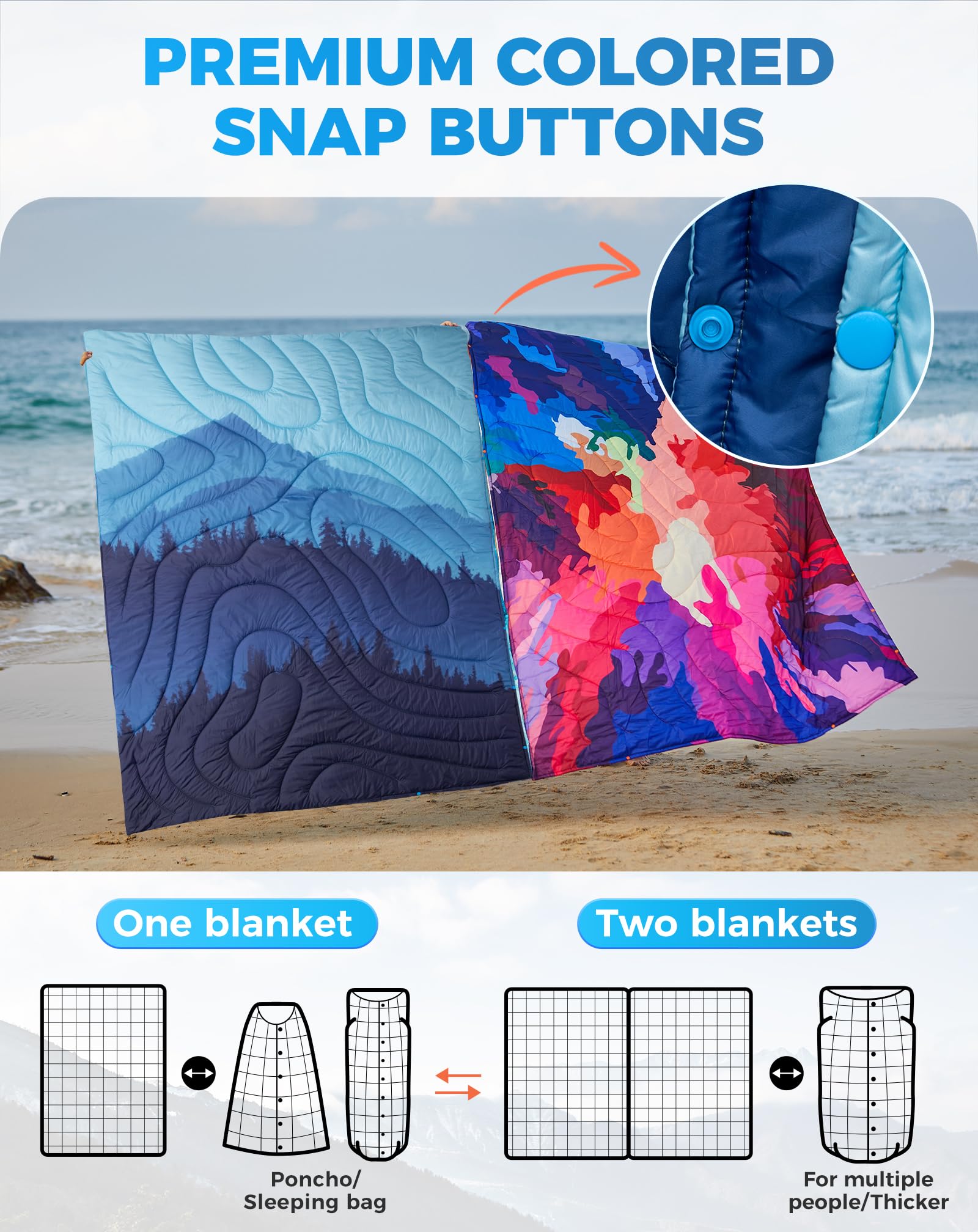 KingCamp SMART 150 XL Ultralight Camping Blanket ¨C Packable, Wearable & Water-Repellent for Outdoor & Stadium Use