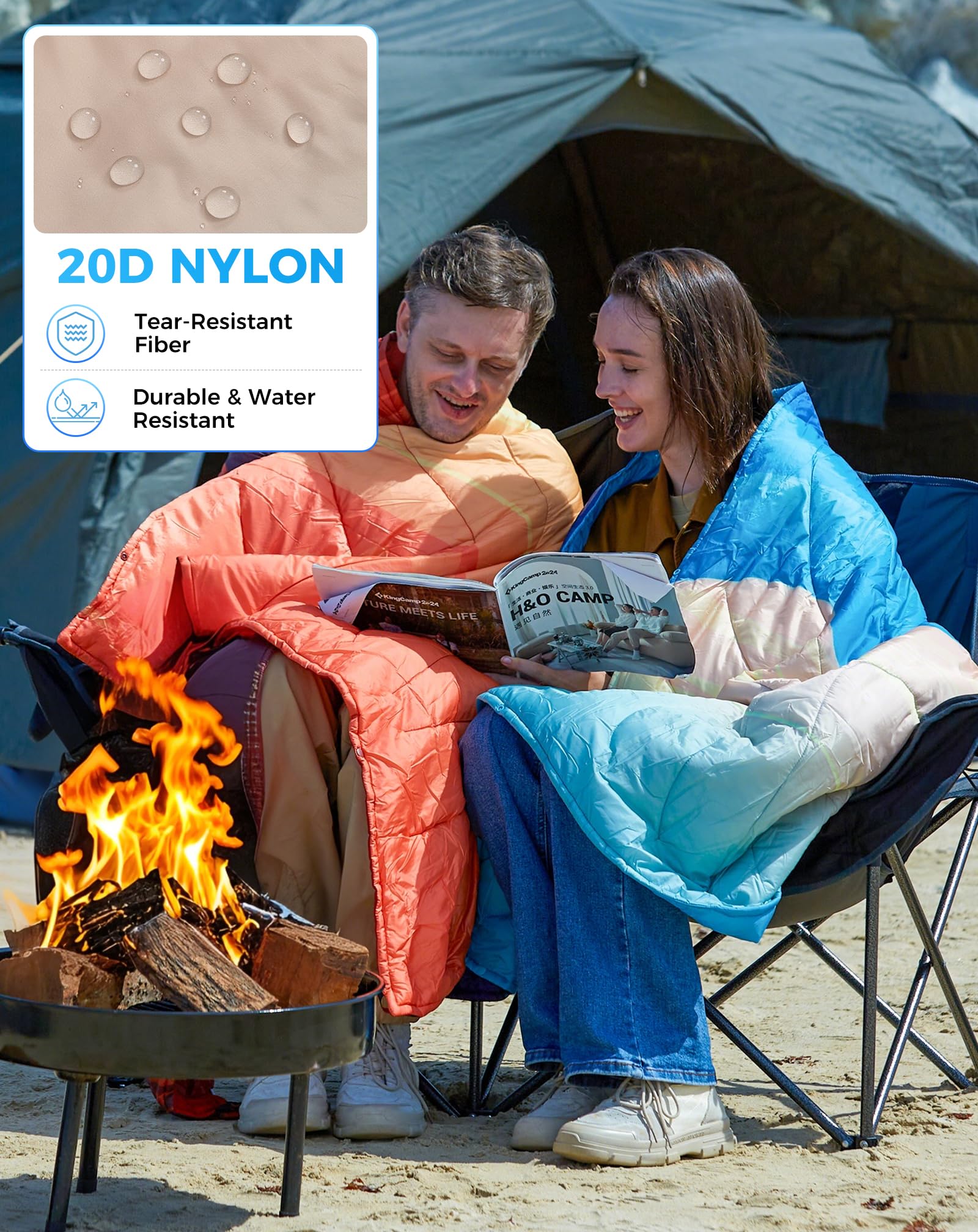 KingCamp SMART 150 XL Ultralight Camping Blanket ¨C Packable, Wearable & Water-Repellent for Outdoor & Stadium Use