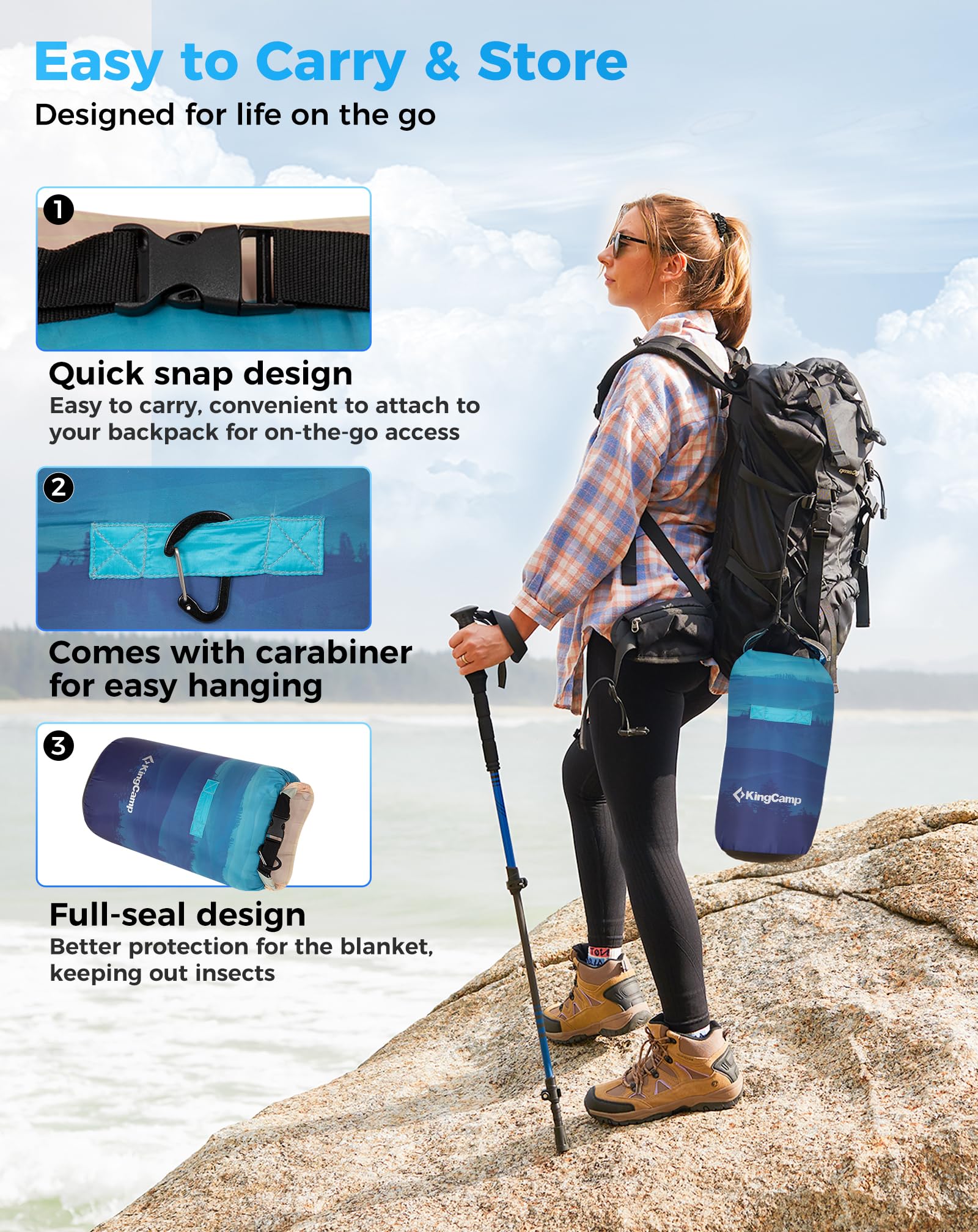 KingCamp SMART 150 XL Ultralight Camping Blanket ¨C Easy to Carry and Store