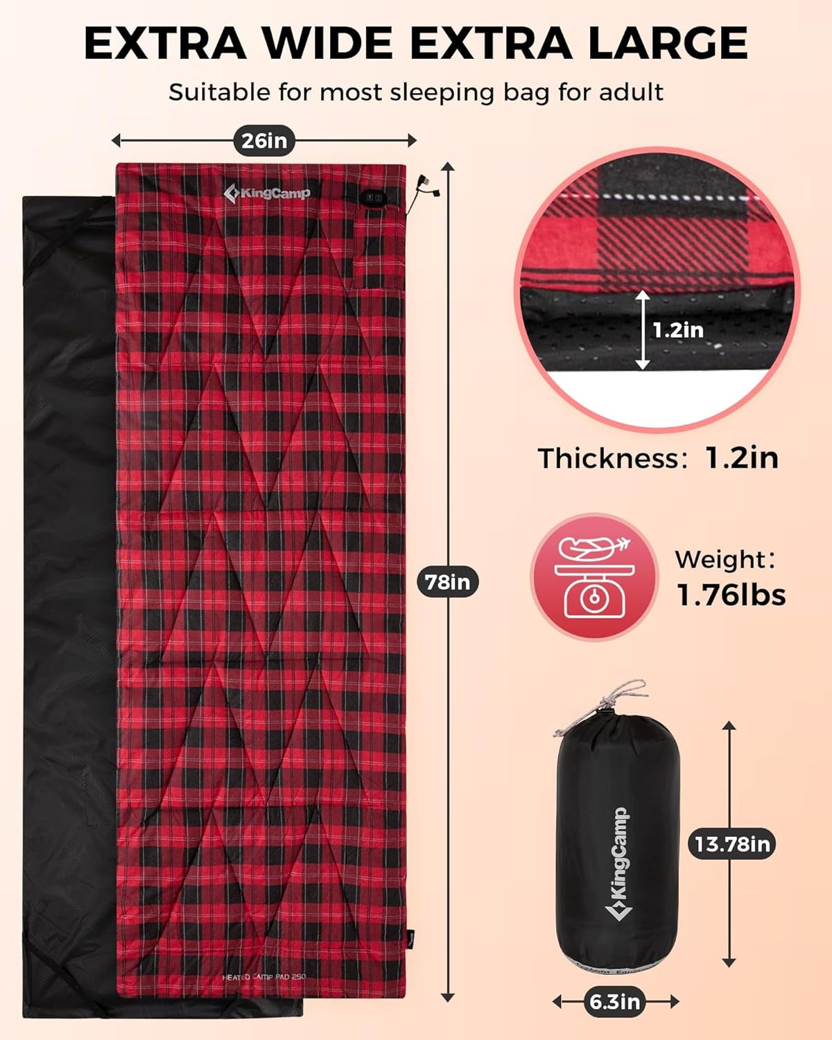 KingCamp Extra Large Heated Sleeping Bag Liner suitable for most Sleeping Bag