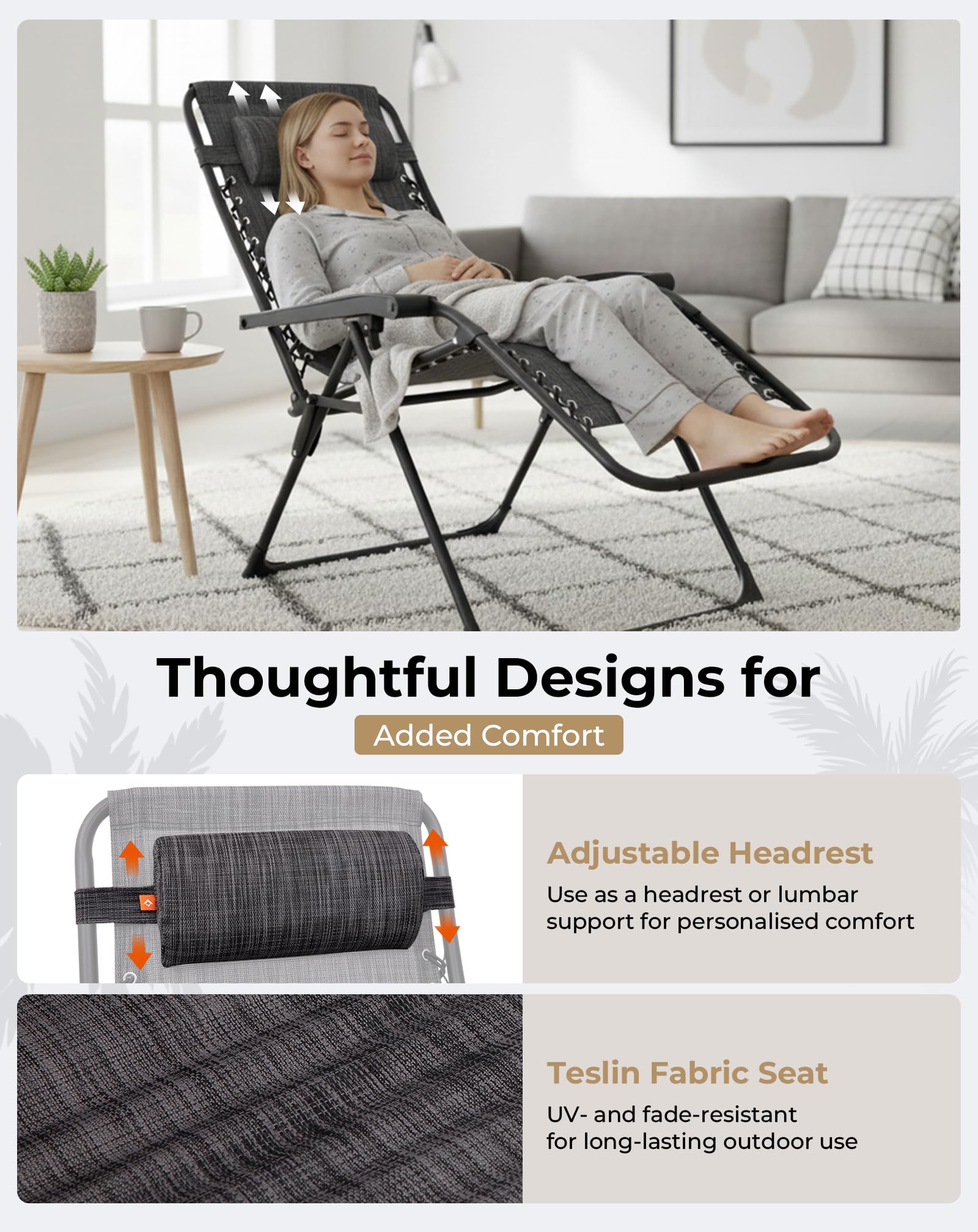 KingCamp Zero Gravity Chair, Adjustable Reclining Outdoor Lounge Chair with Adjustable Headrest