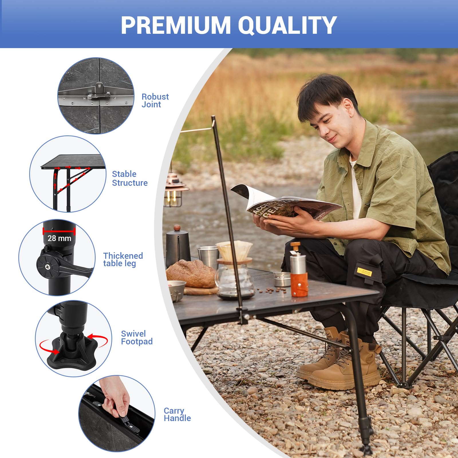 Meteoritem P10 Fiberglass Camping Table with Sliding Rail System