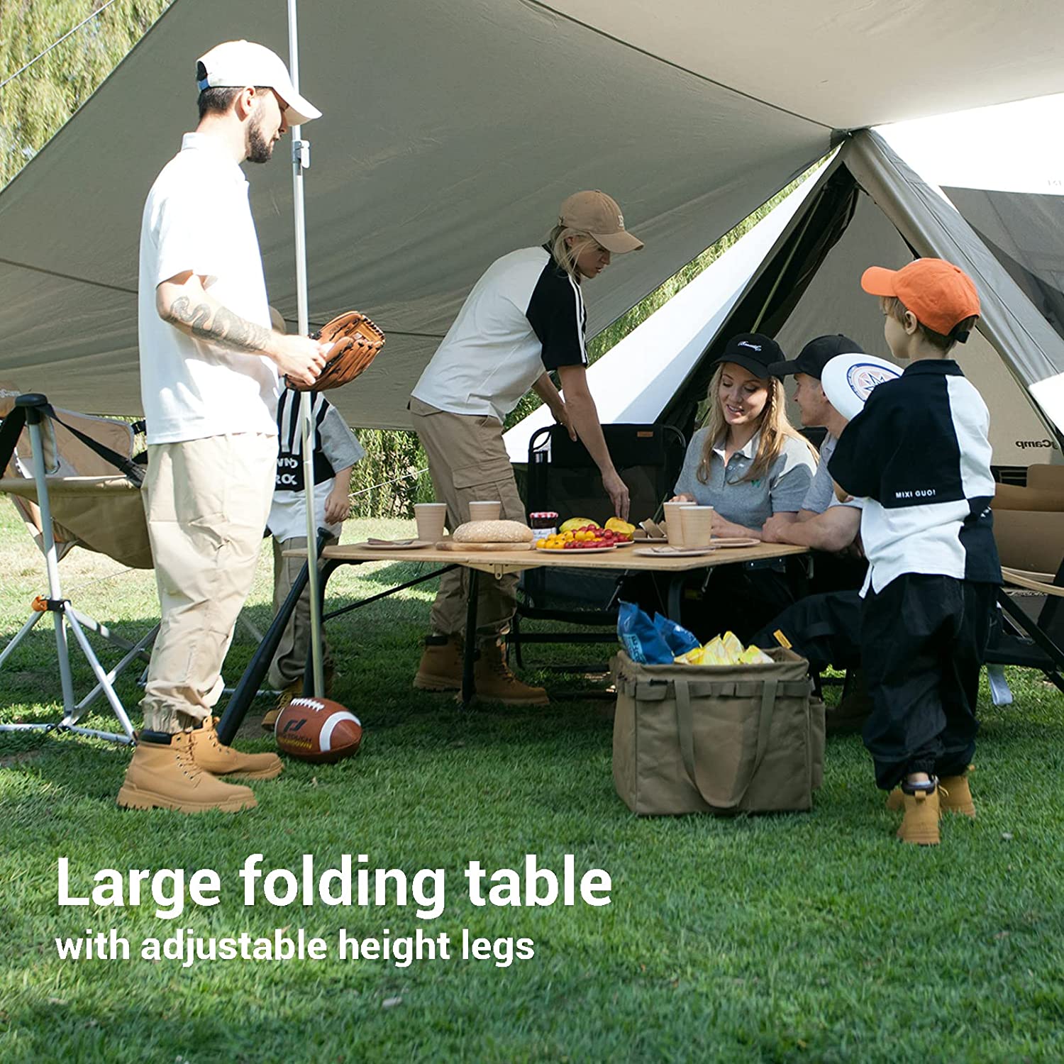 Adjustable Height Folding Bamboo Table