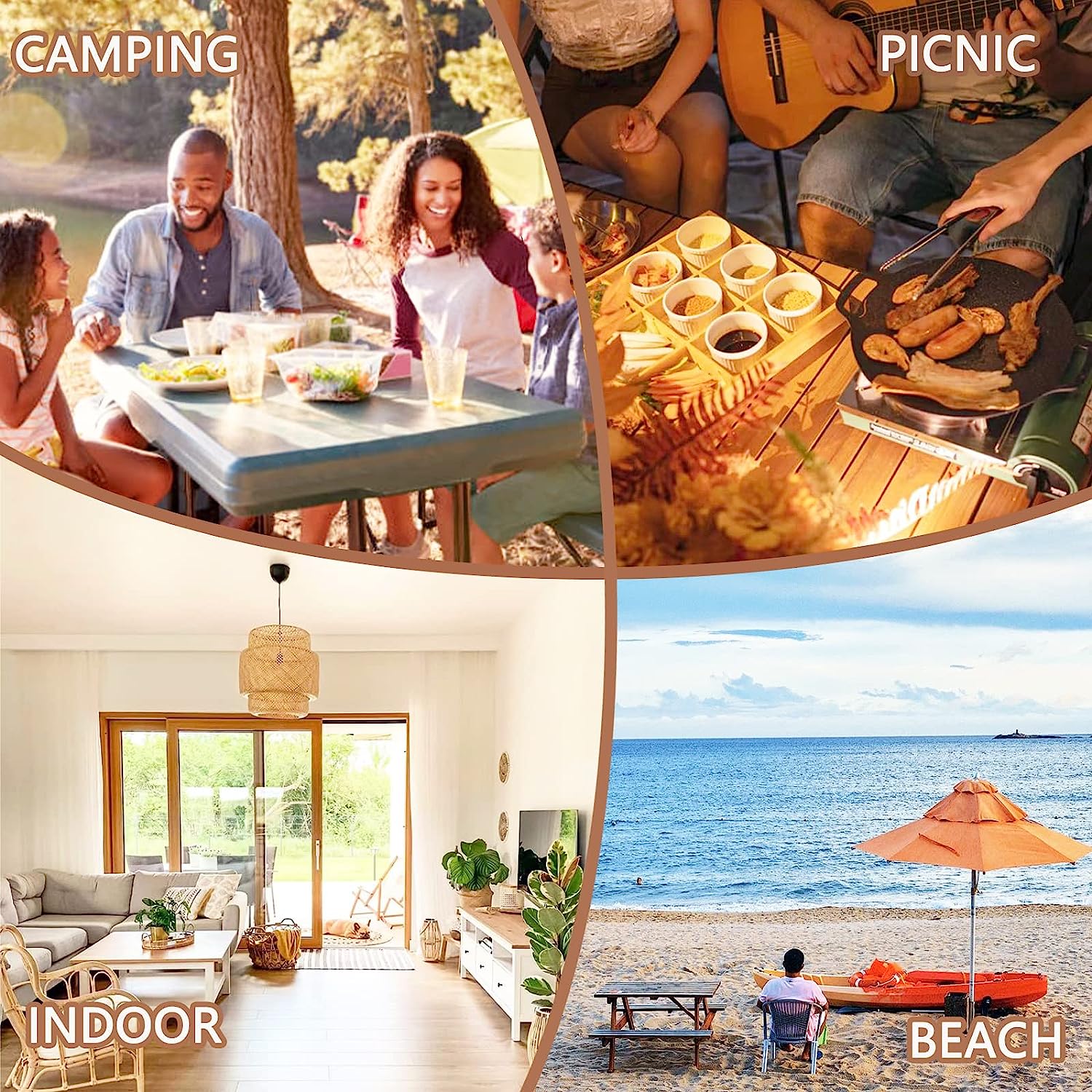 Adjustable Height Folding Bamboo Table