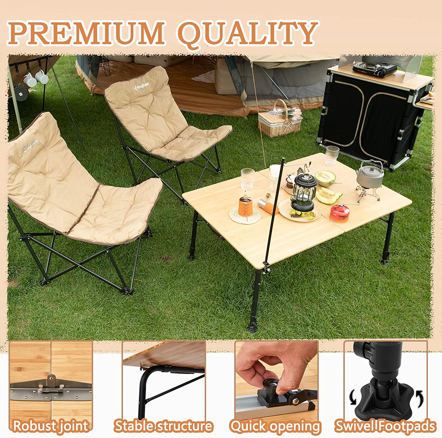 Adjustable Height Folding Bamboo Table