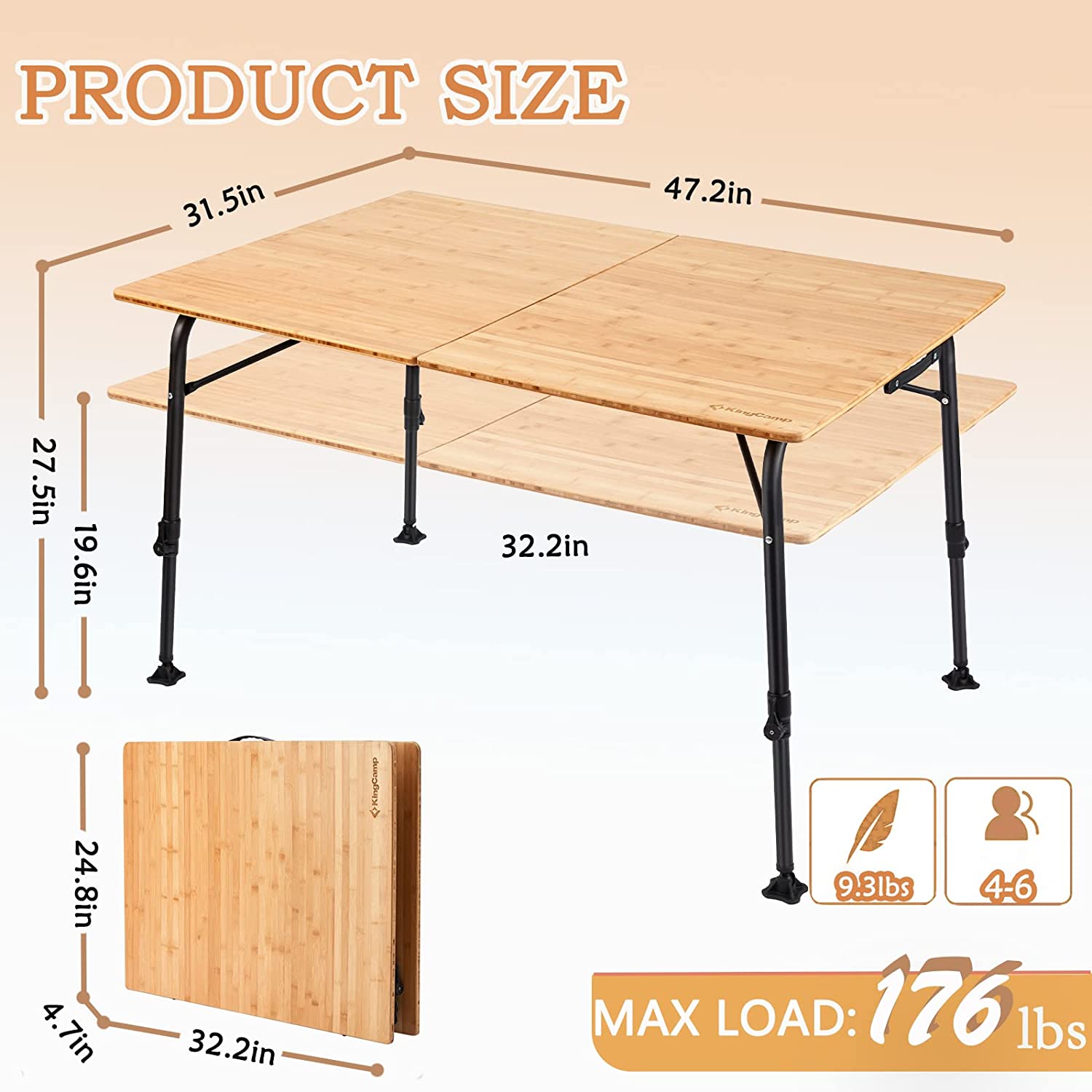 Adjustable Height Folding Bamboo Table