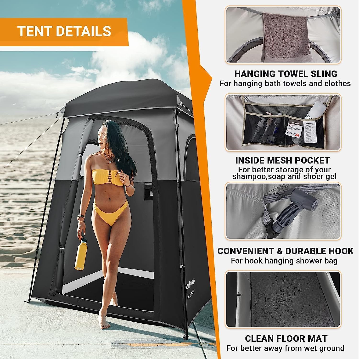 Single Room Shower Tent with Solar Shower Set