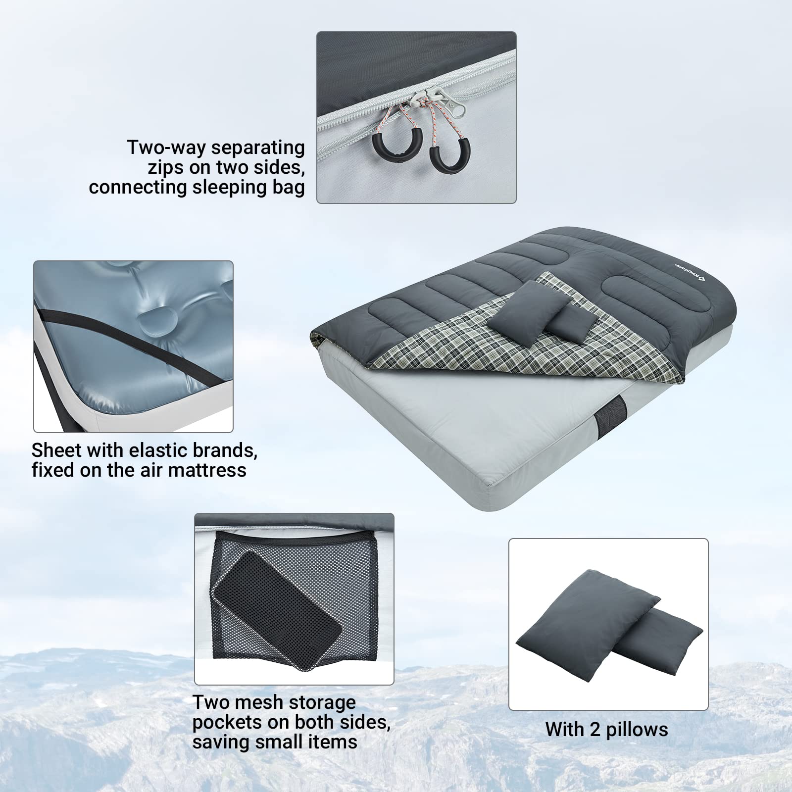 42F Versatile Double Envelope Sleeping Bag with Pillow