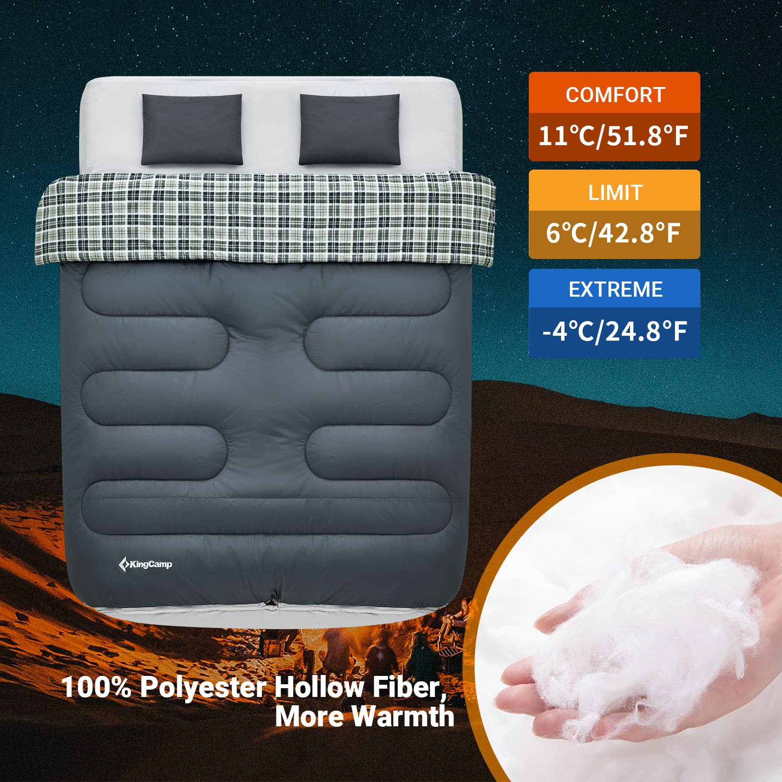 42F Versatile Double Envelope Sleeping Bag with Pillow