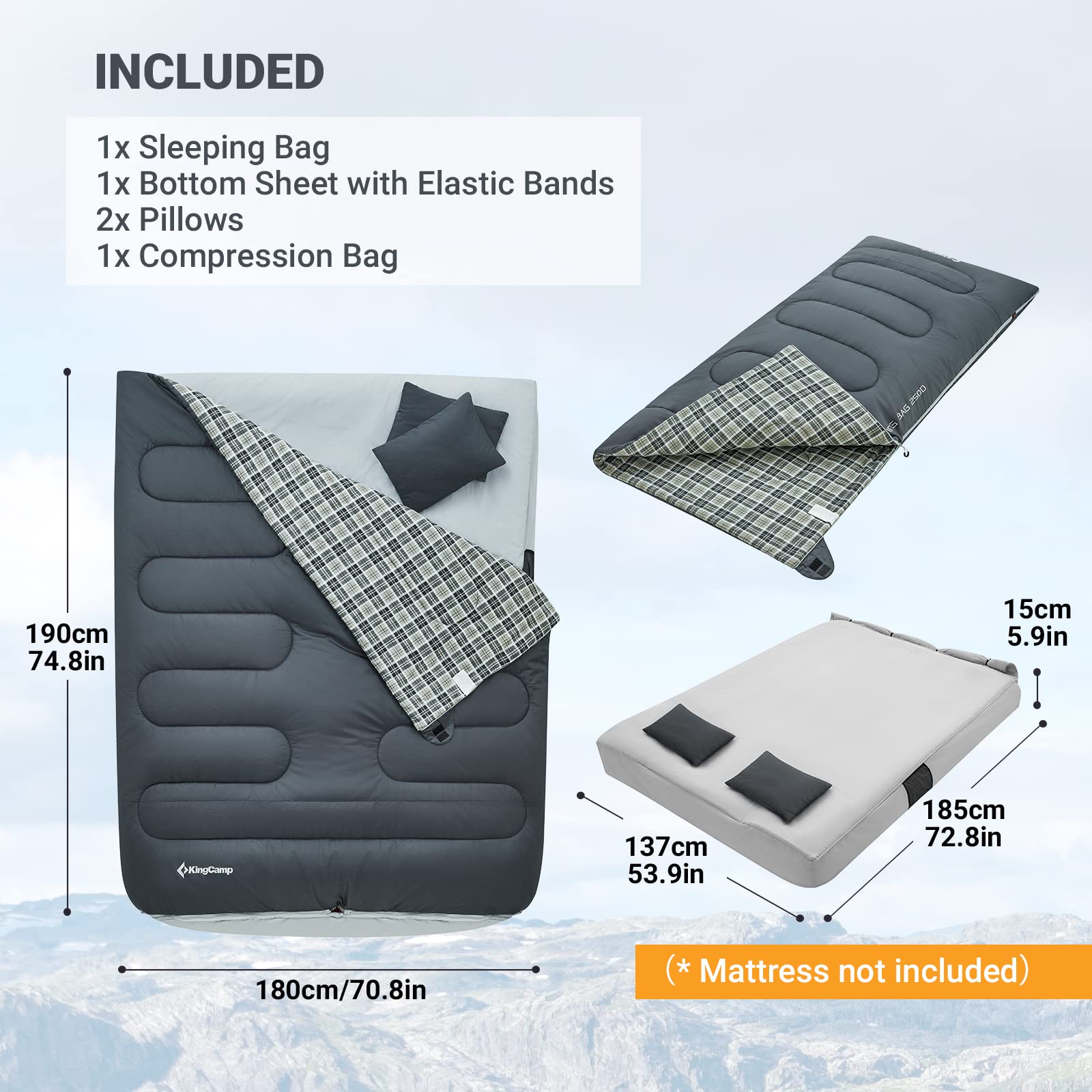 42F Versatile Double Envelope Sleeping Bag with Pillow