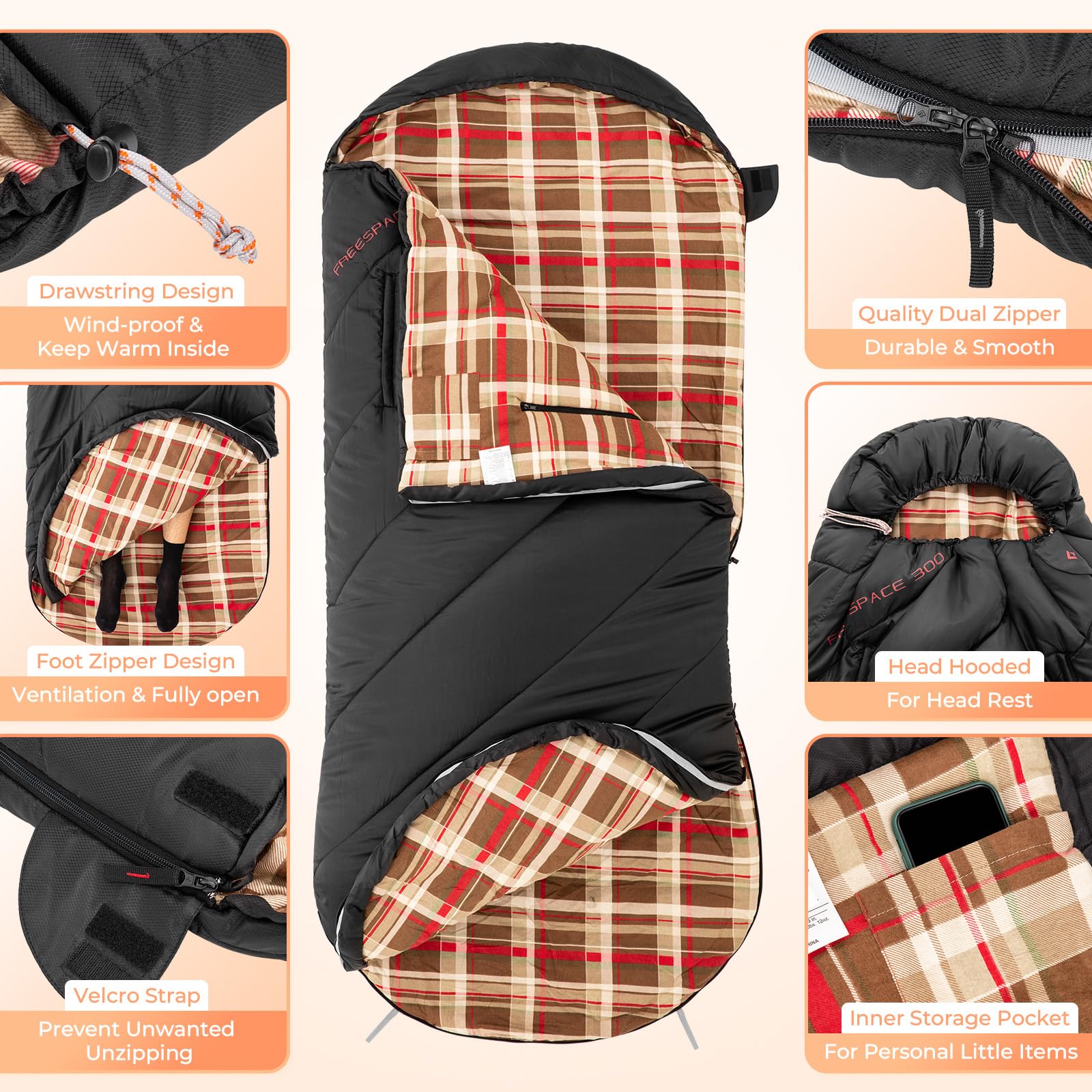 Wearable Flannel Camping Sleeping Bag- XL