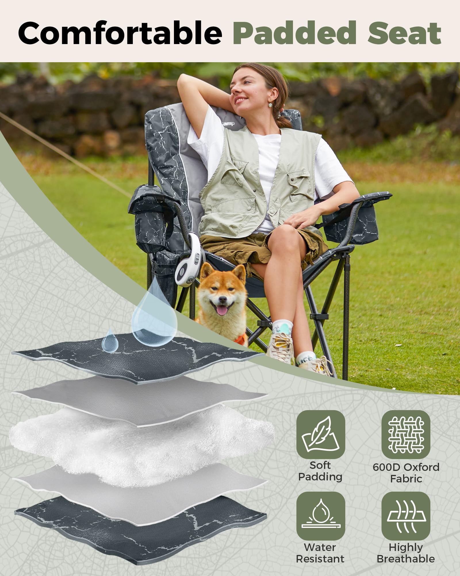 KingCamp JUNIPER C10 Oversized Folding Chair with Adjustable Lumbar Support