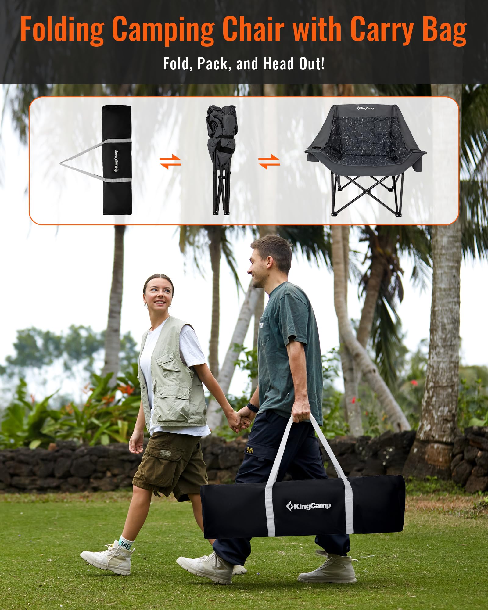 KingCamp CANNA C10 PLUS Oversized Padded Camping Chair Lava Grey with Carry Bag