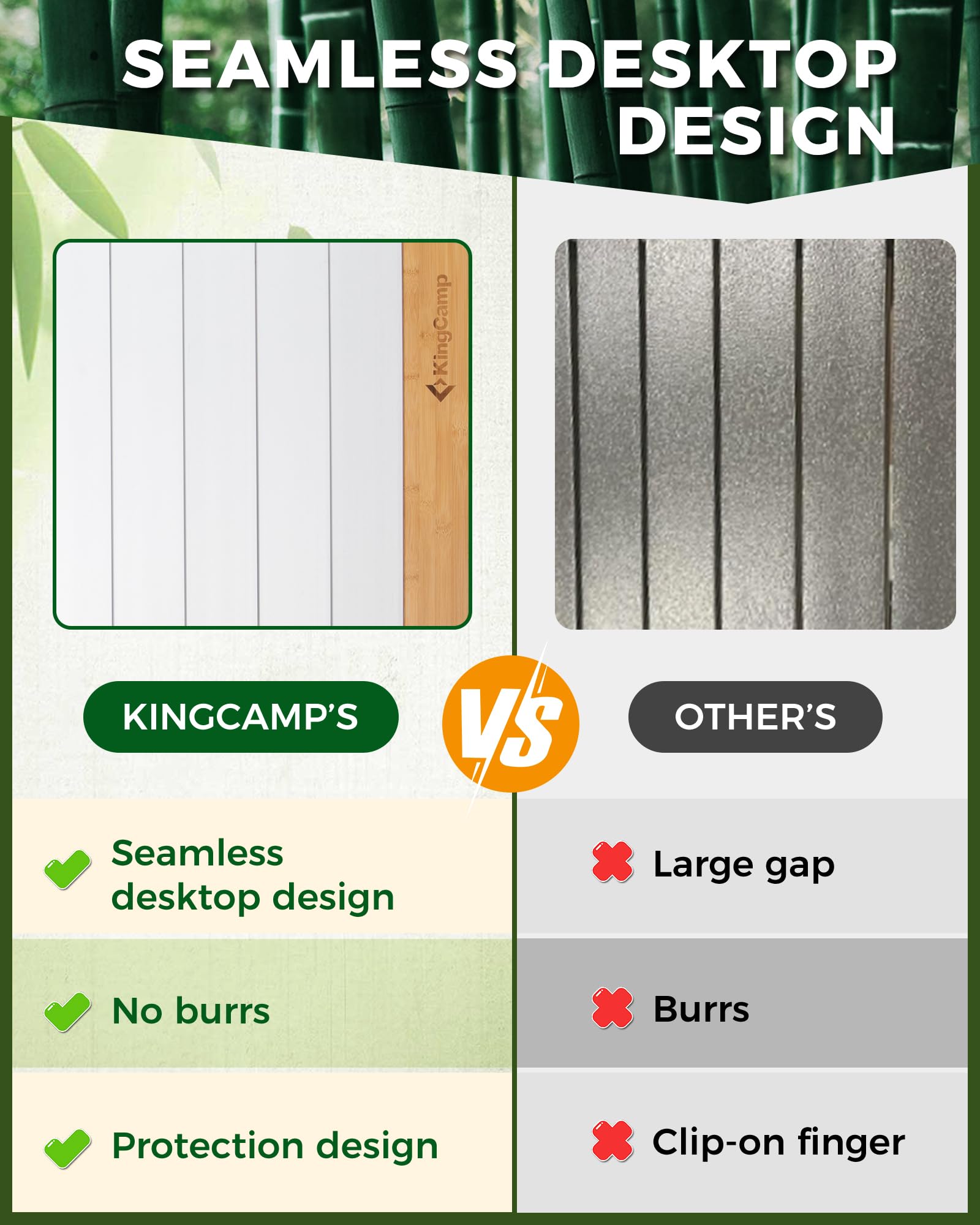 KingCamp BamAura Folding Roll-Top Aluminum Table with Bamboo Extensions