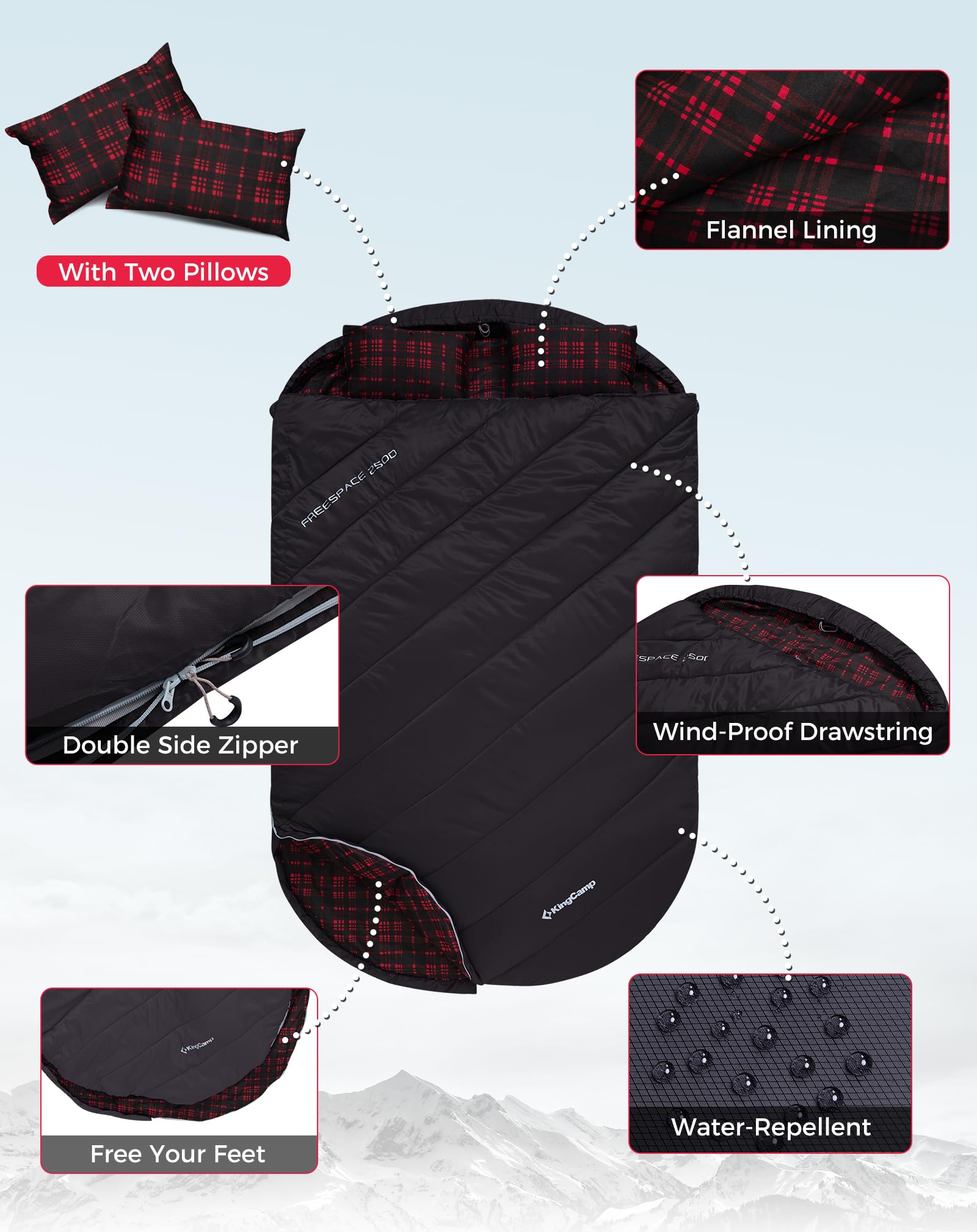KingCamp FREESPACE 250D Flannel Double-Sized Sleeping Bag