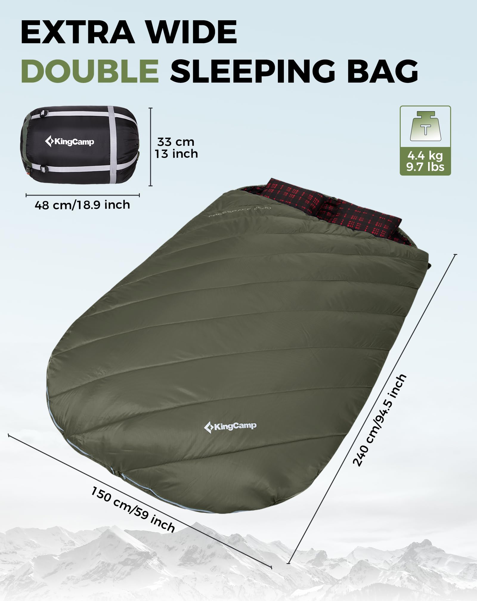 KingCamp FREESPACE 250D Flannel Double-Sized Sleeping Bag