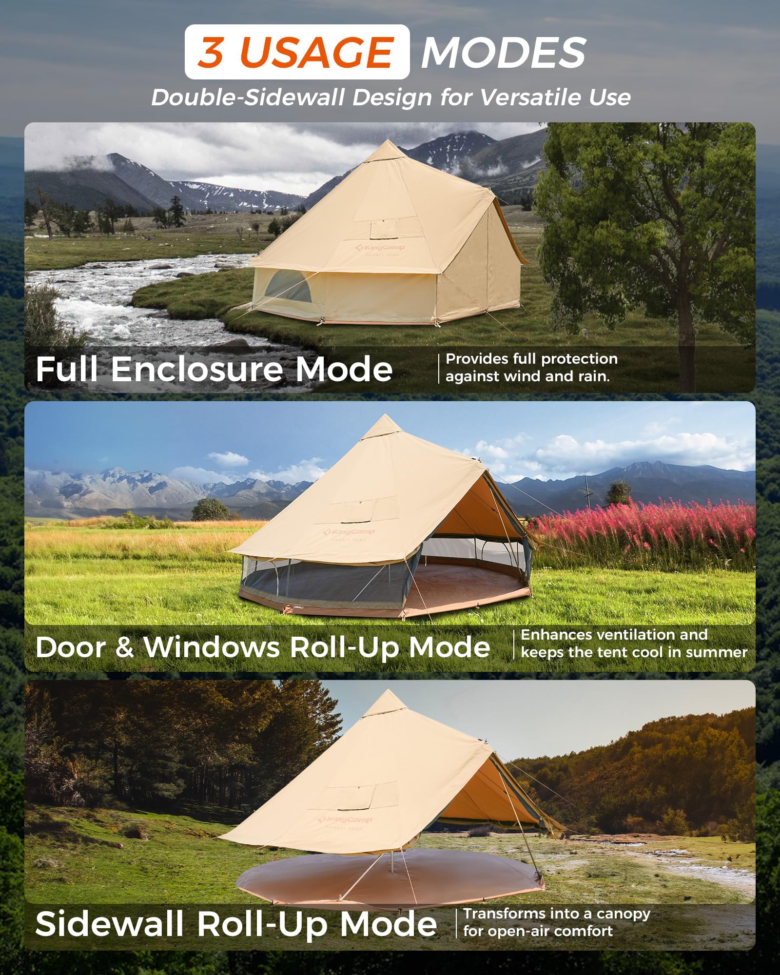 KingCamp KHAN 400/ 500 Canvas Bell Tents Upgraded
