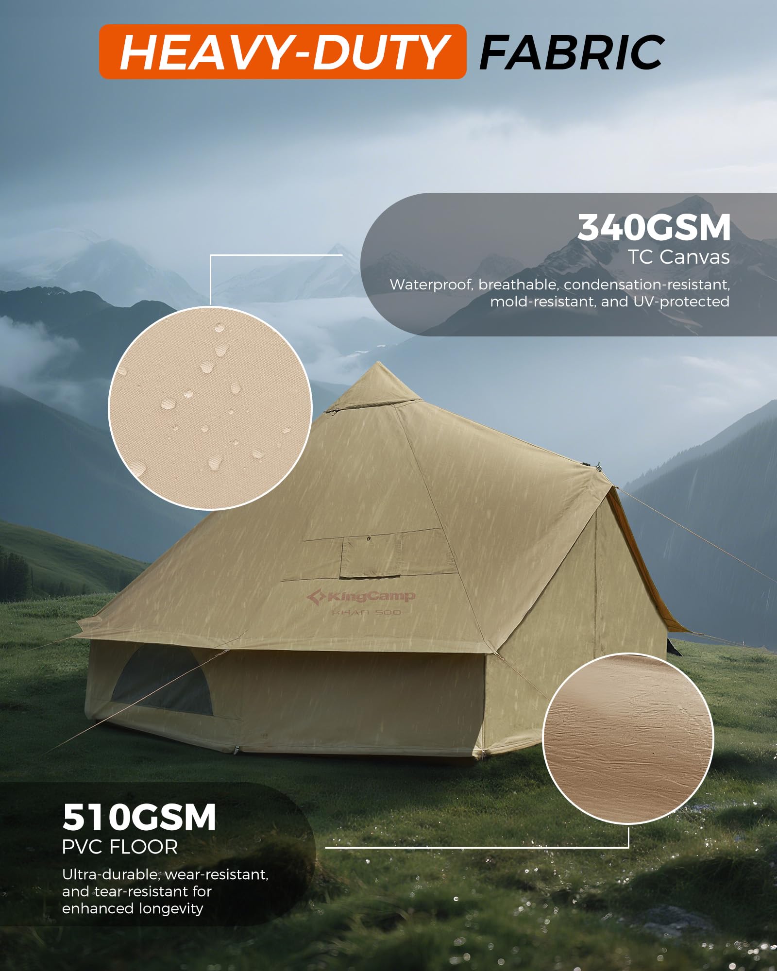 KingCamp KHAN 400/ 500 Canvas Bell Tents Upgraded