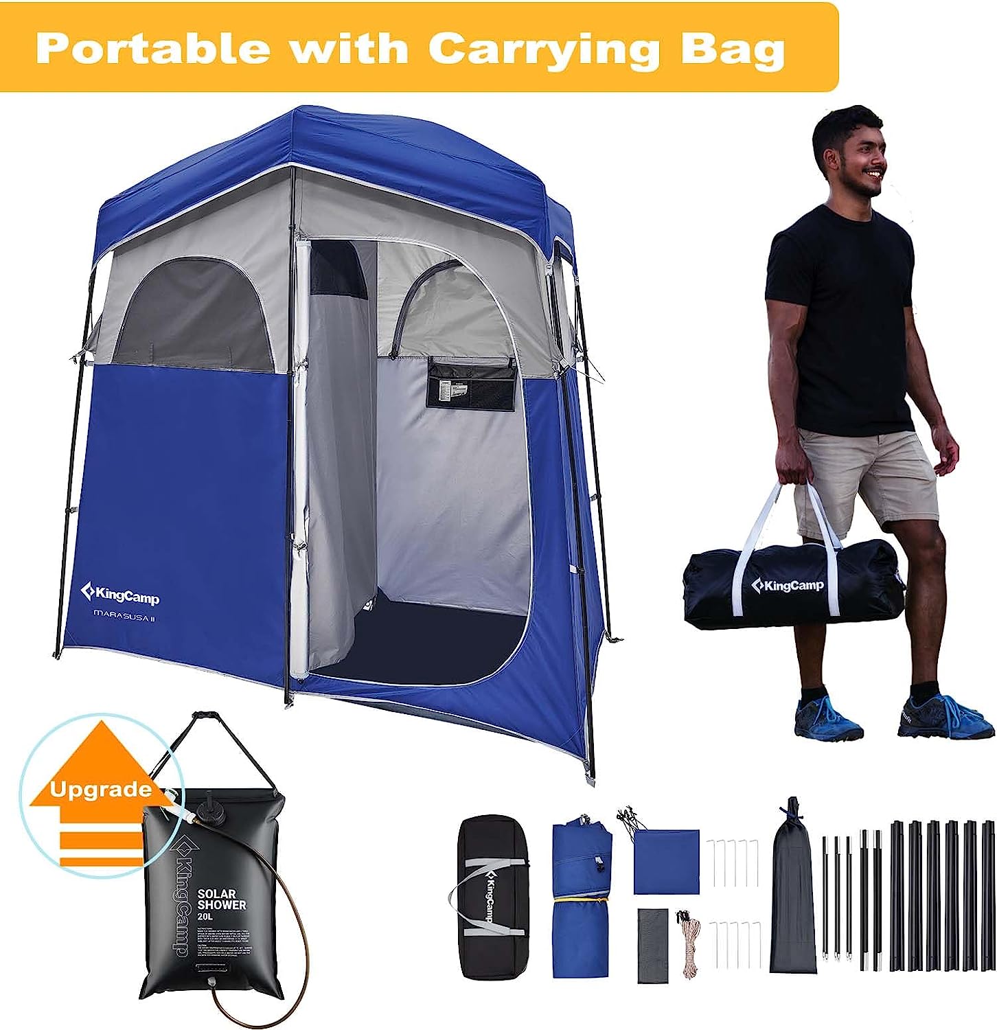 Double Room Shower Tent with Solar Shower Set