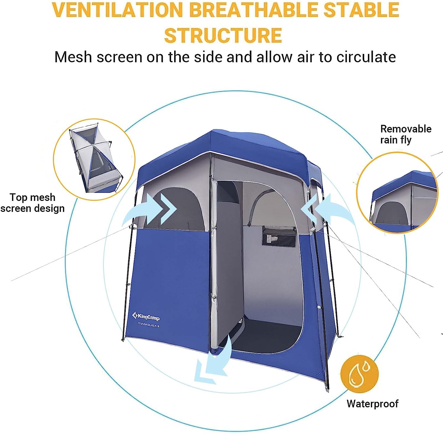 Spacious shower tent blue