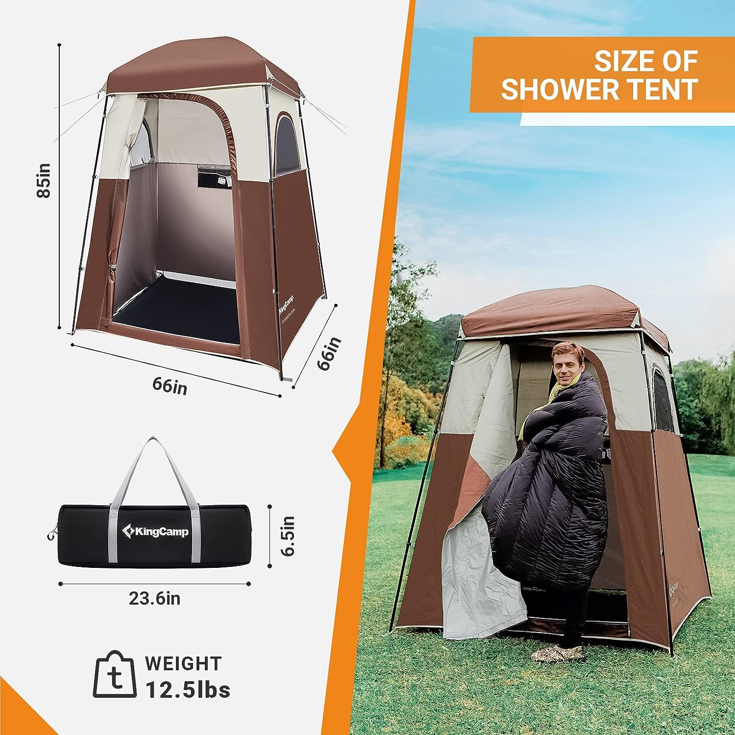 Spacious shower tent