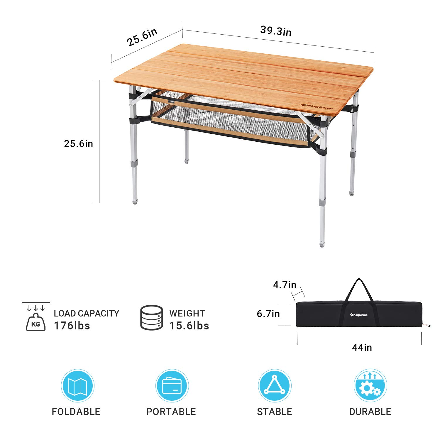 KingCamp Bamboo Folding Adjustable Height Tables