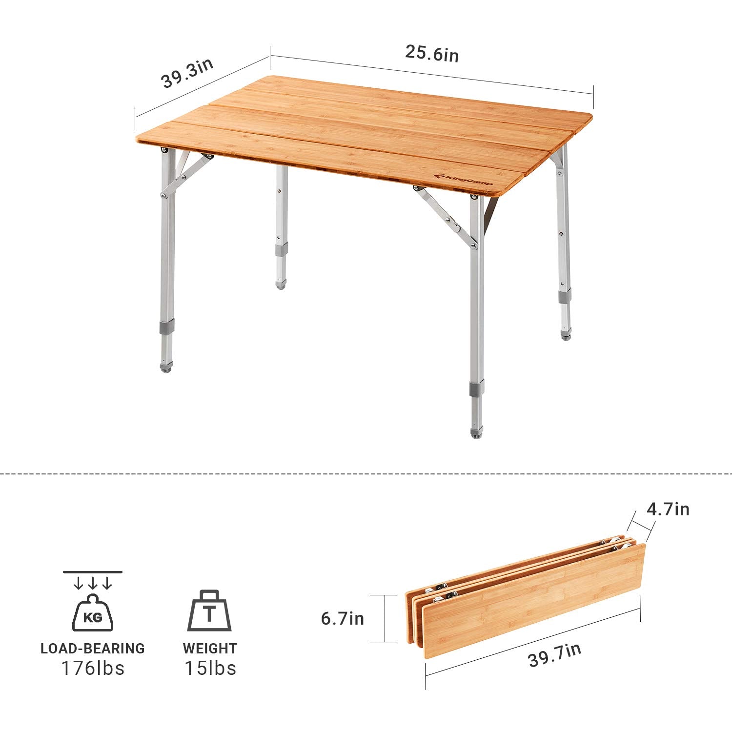 KingCamp Bamboo Folding Adjustable Height Tables