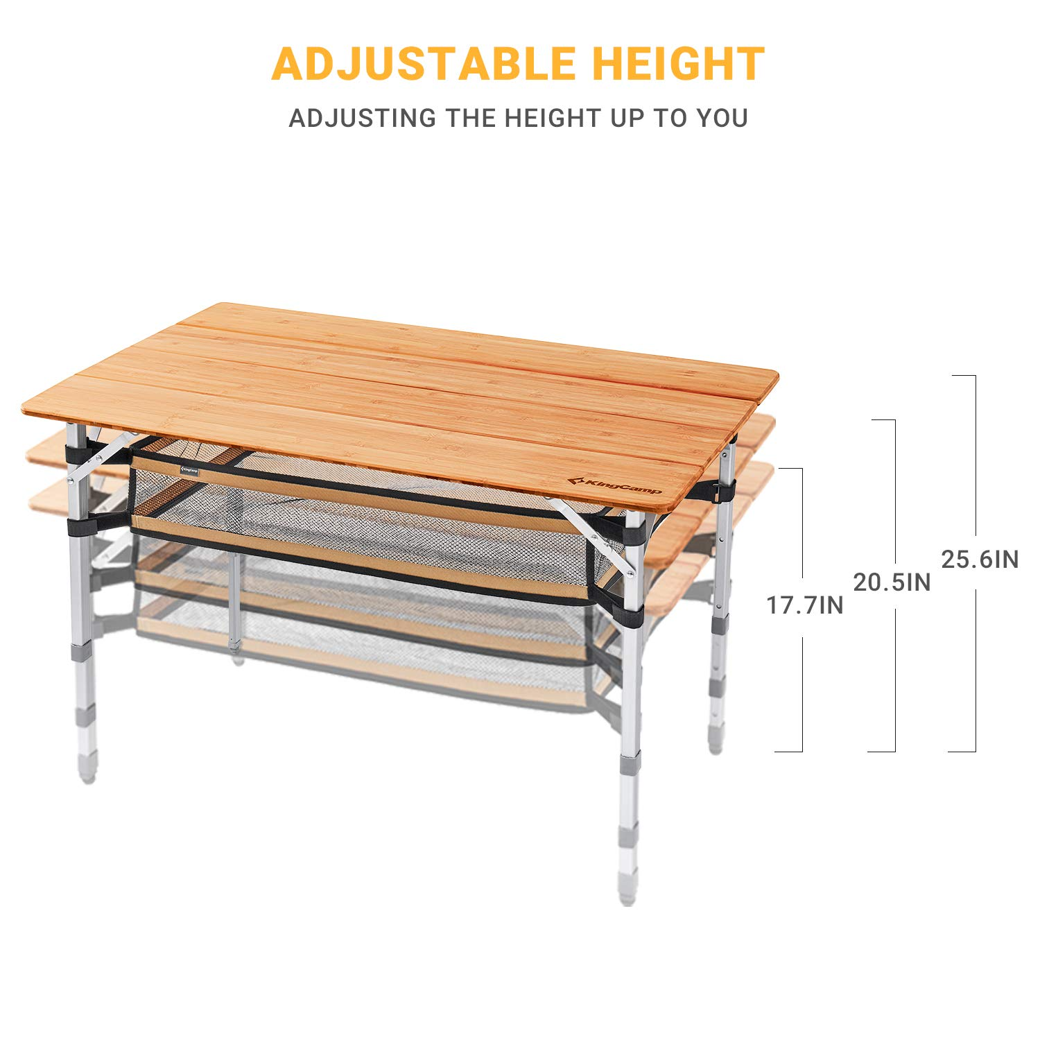 KingCamp Bamboo Folding Adjustable Height Tables