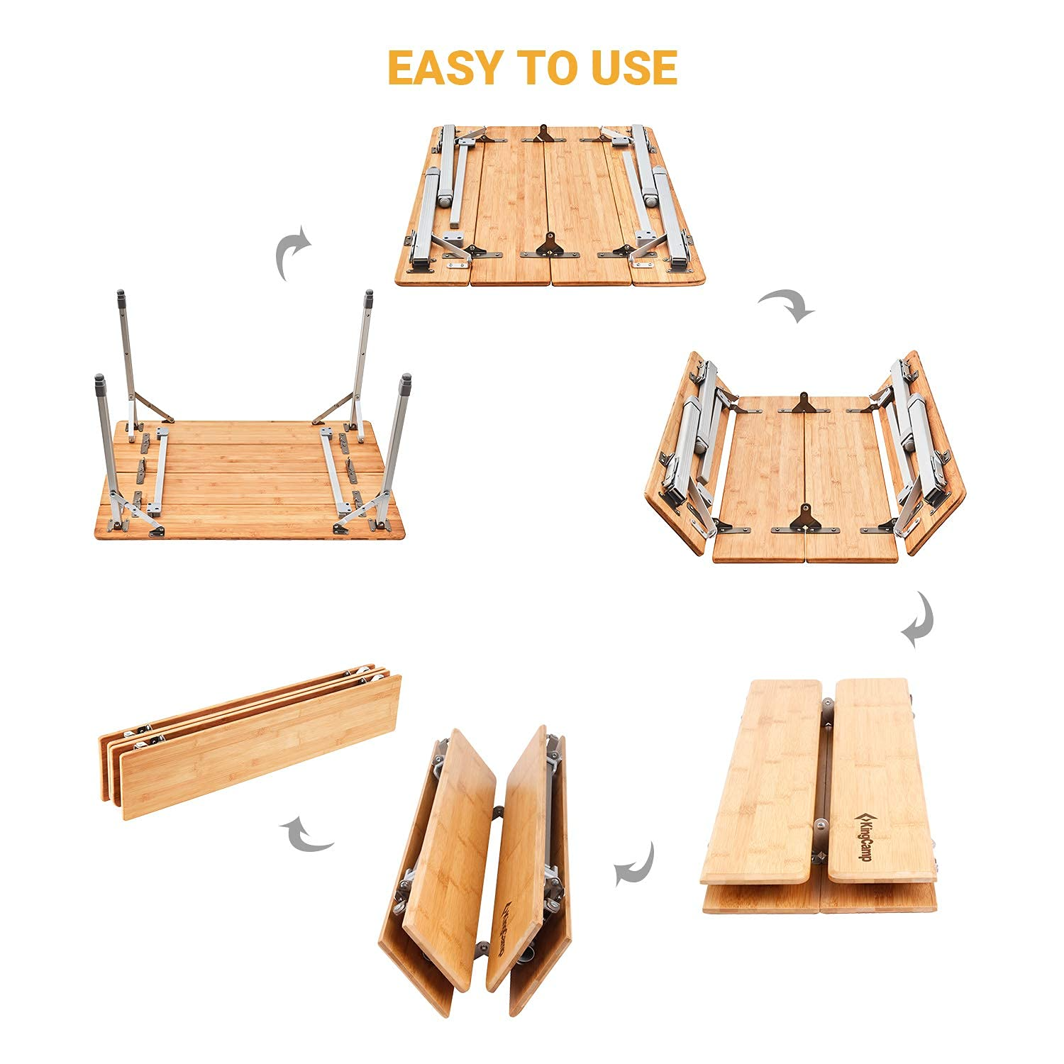 KingCamp Bamboo Folding Adjustable Height Tables