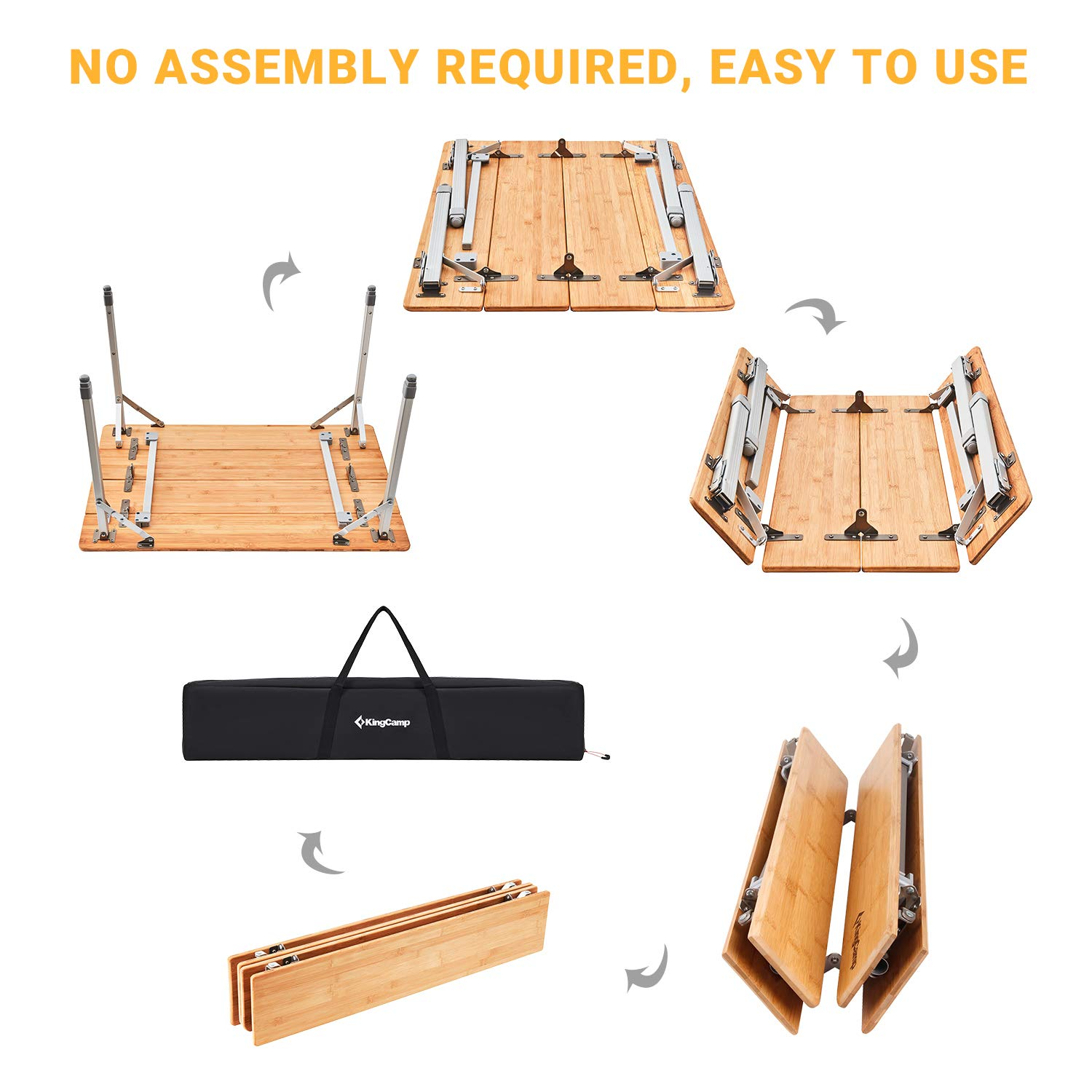 KingCamp Bamboo Folding Adjustable Height Tables