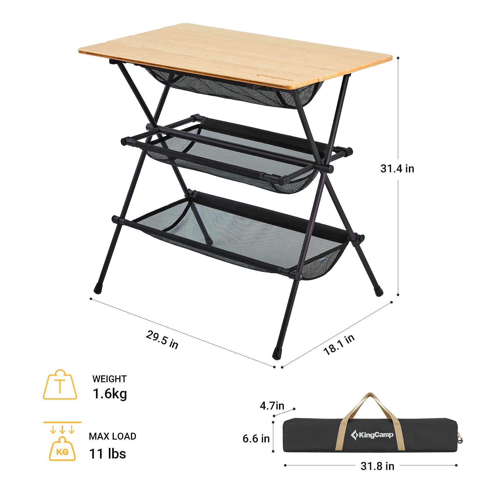 KingCamp Camping Detachable Shelf With Bamboo Table Board