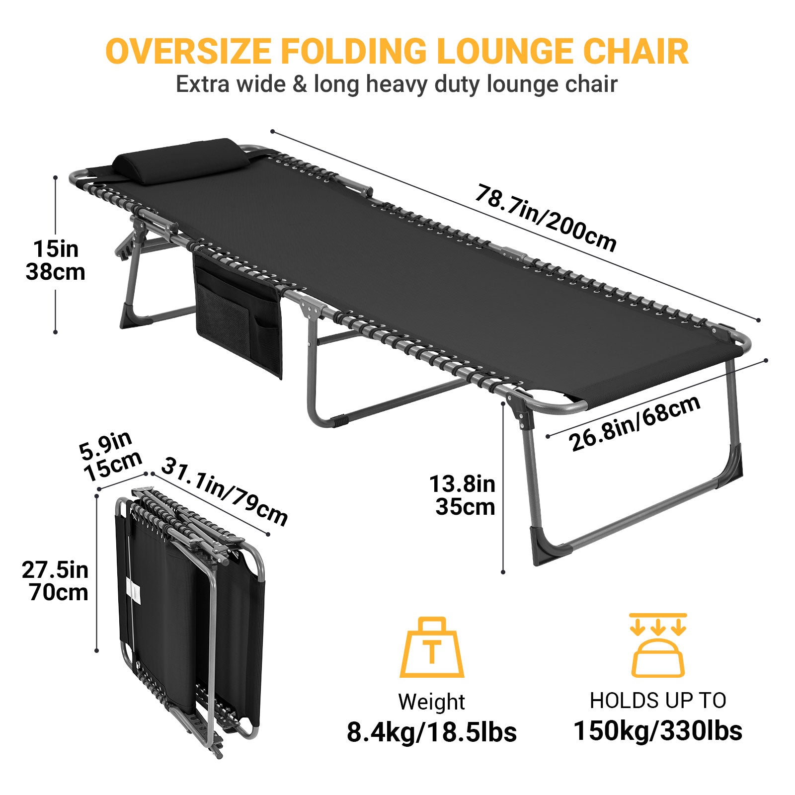 KingCamp Oversized Adjustable 4-Position Folding Chaise