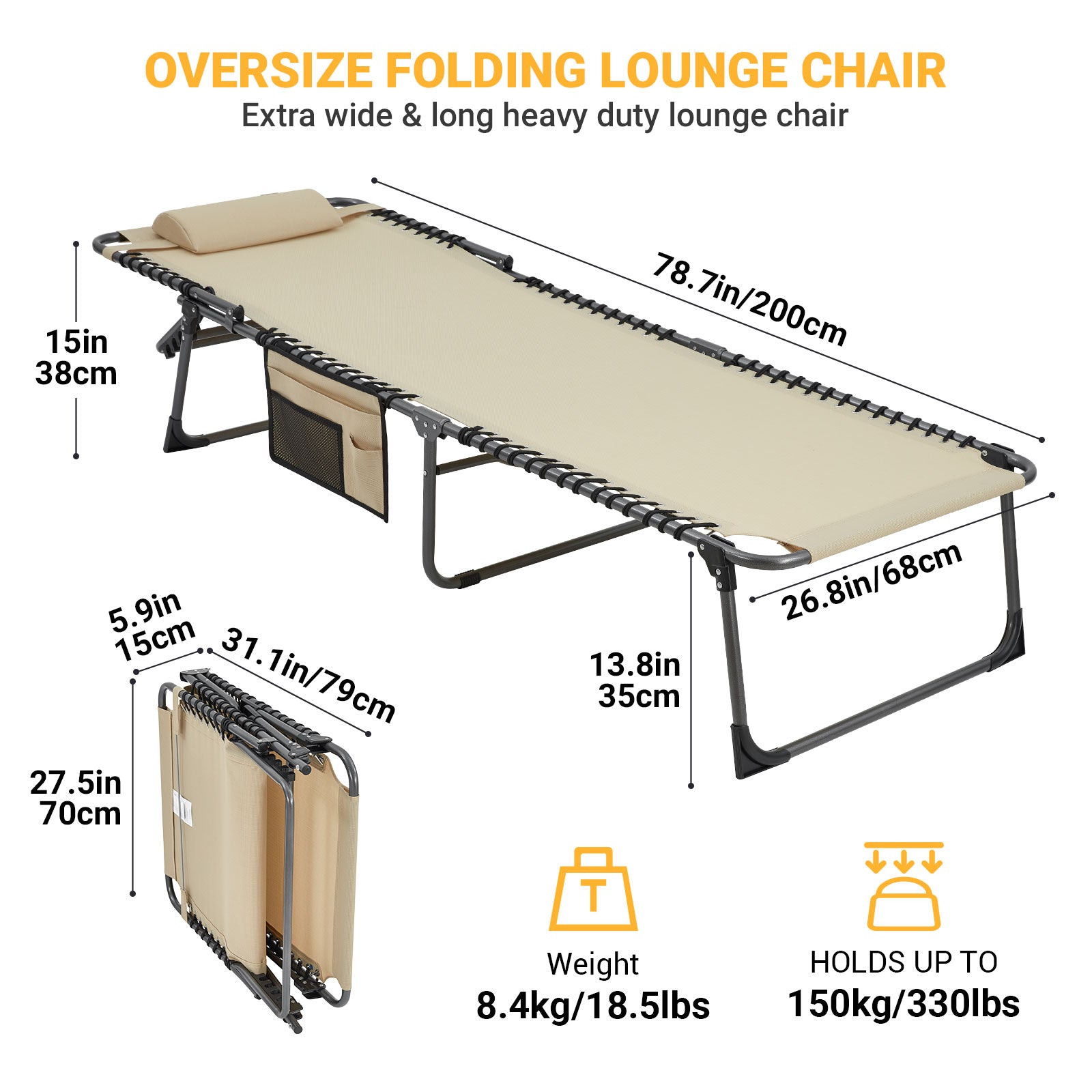 KingCamp Oversized Adjustable 4-Position Folding Chaise