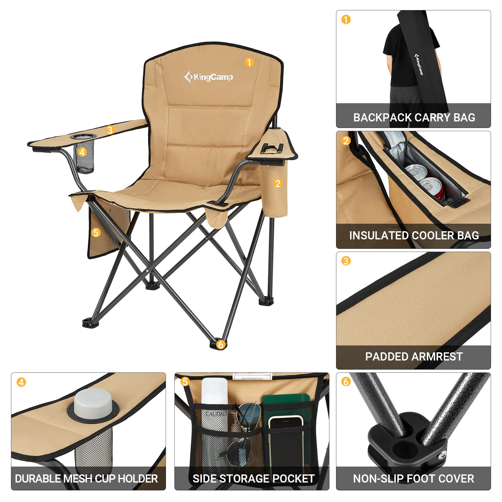 KingCamp Oversized Padded Arm Chair with Cooler