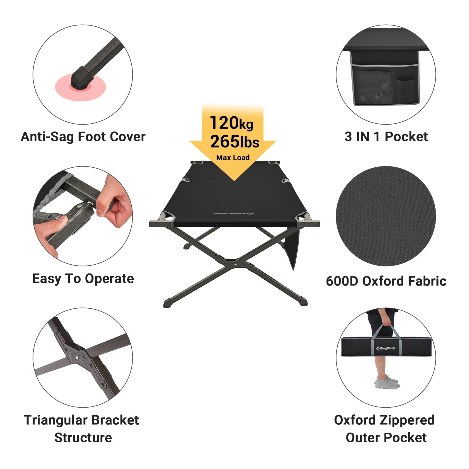 KingCamp Portable Camping Heavy Duty Cot
