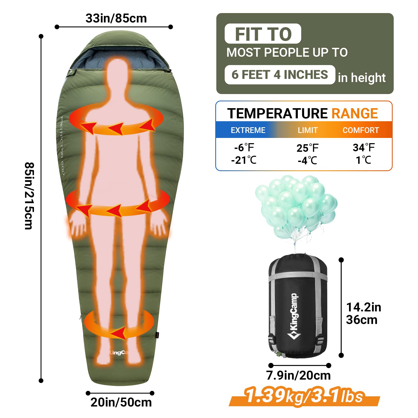 KingCamp PROTECTOR 400 Down Mummy Sleeping Bag