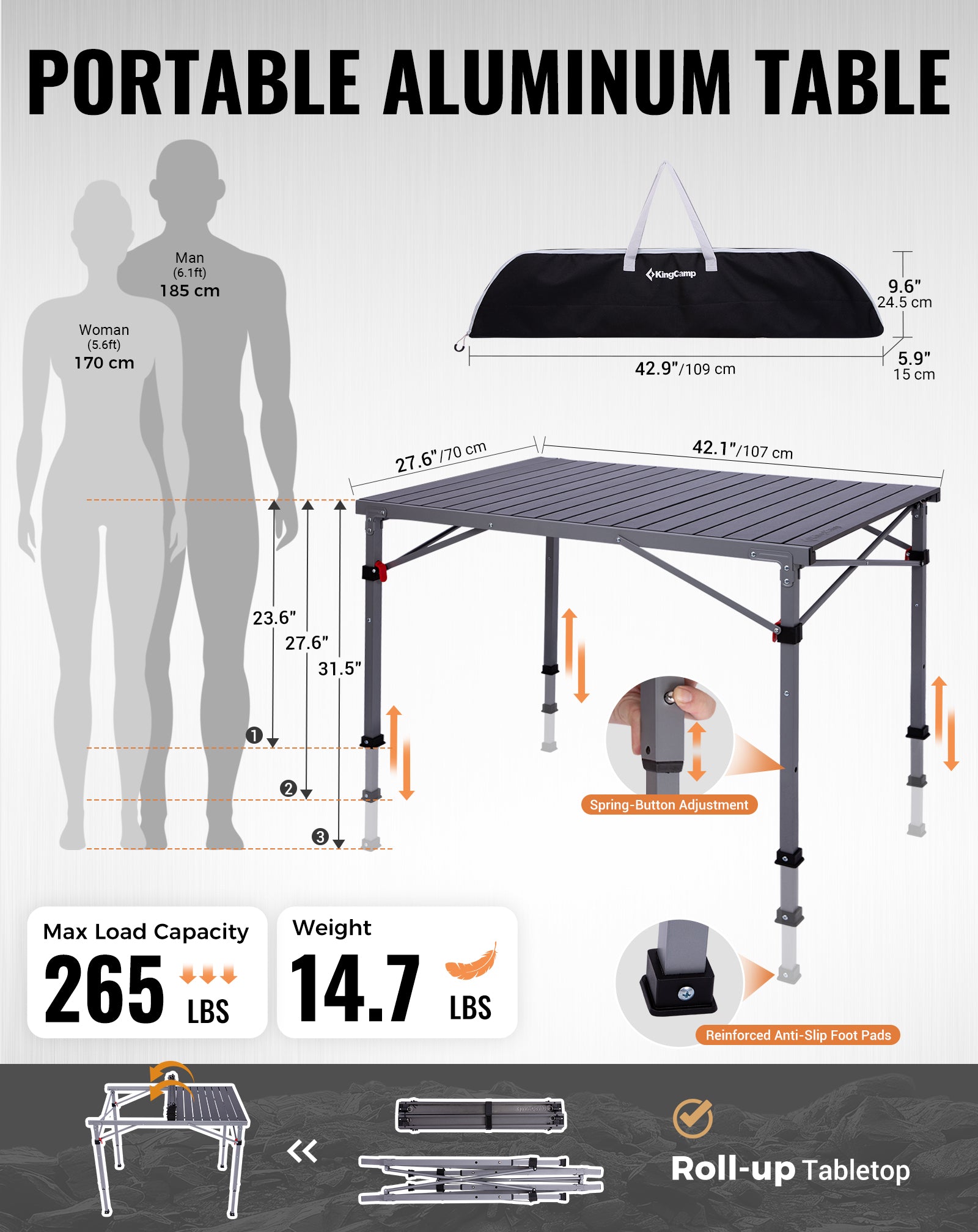 Folding Aluminum Roll-Top Camping Table