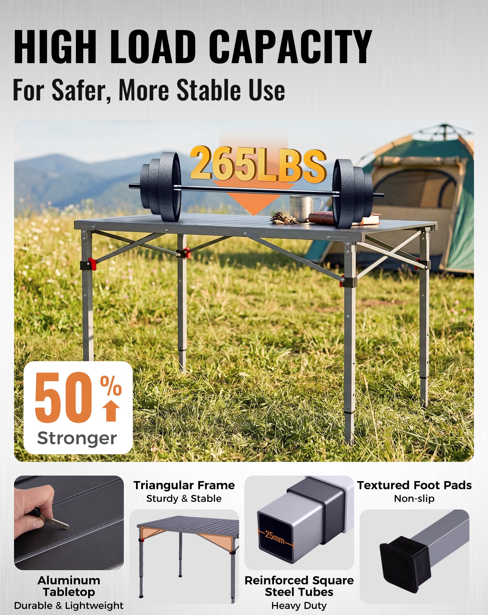 Folding Aluminum Roll-Top Camping Table