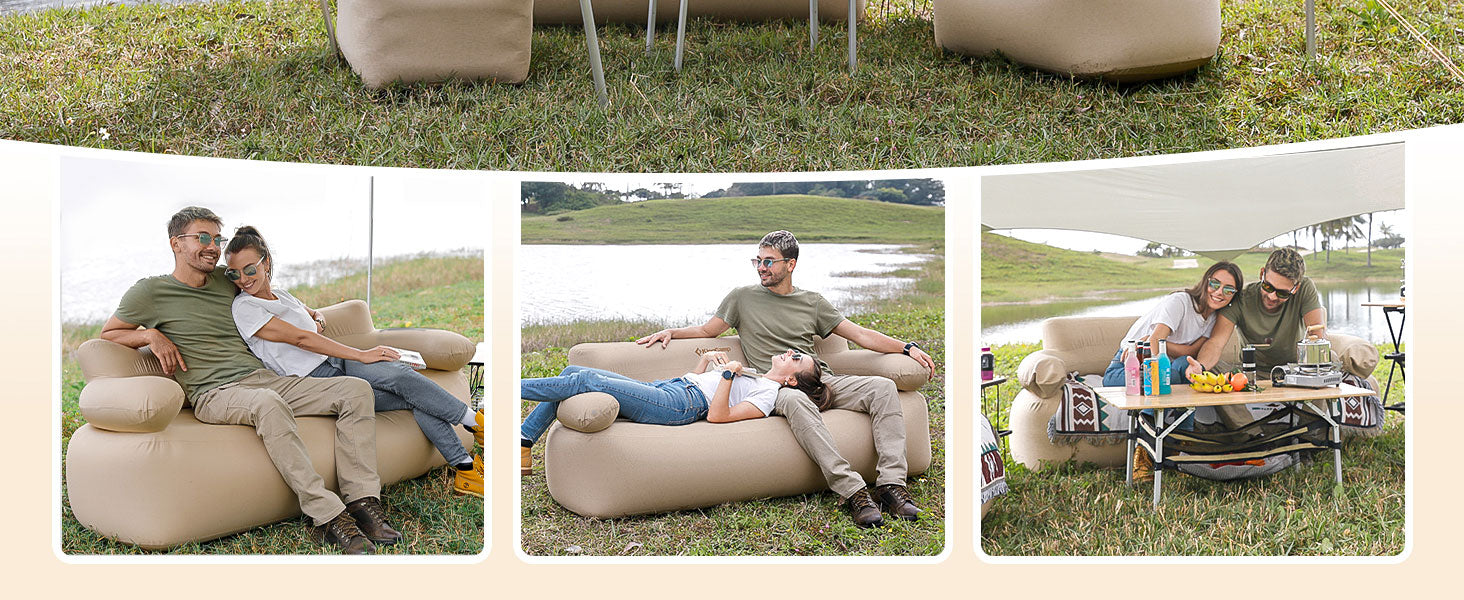 KingCamp Sofá inflable doble para campamento, resistente para adultos, sofá  de aire al aire libre con soporte de correa fija, 880 libras, sofá