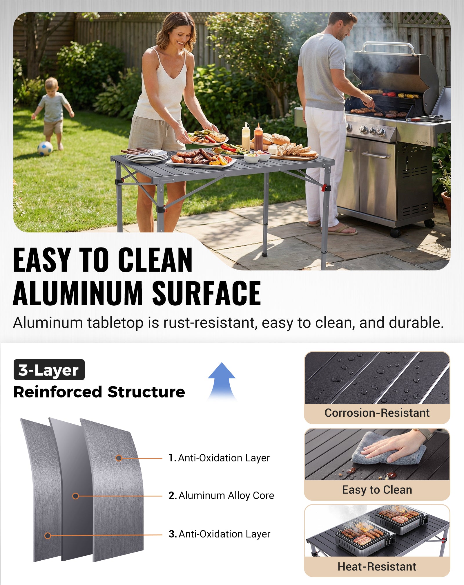 Folding Aluminum Roll-Top Camping Table