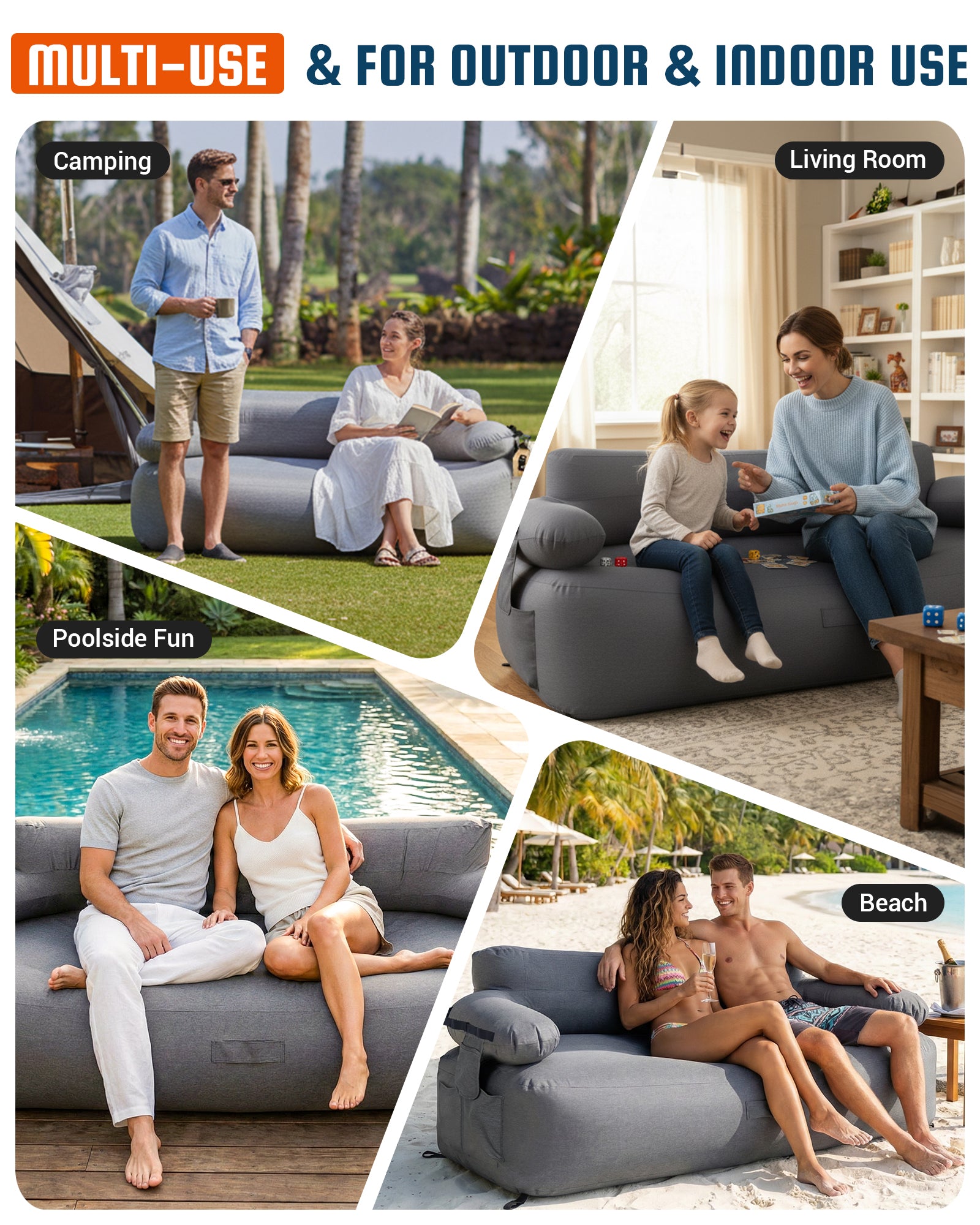 Double Inflatable Camping Sofa with Built-in Electric Pump