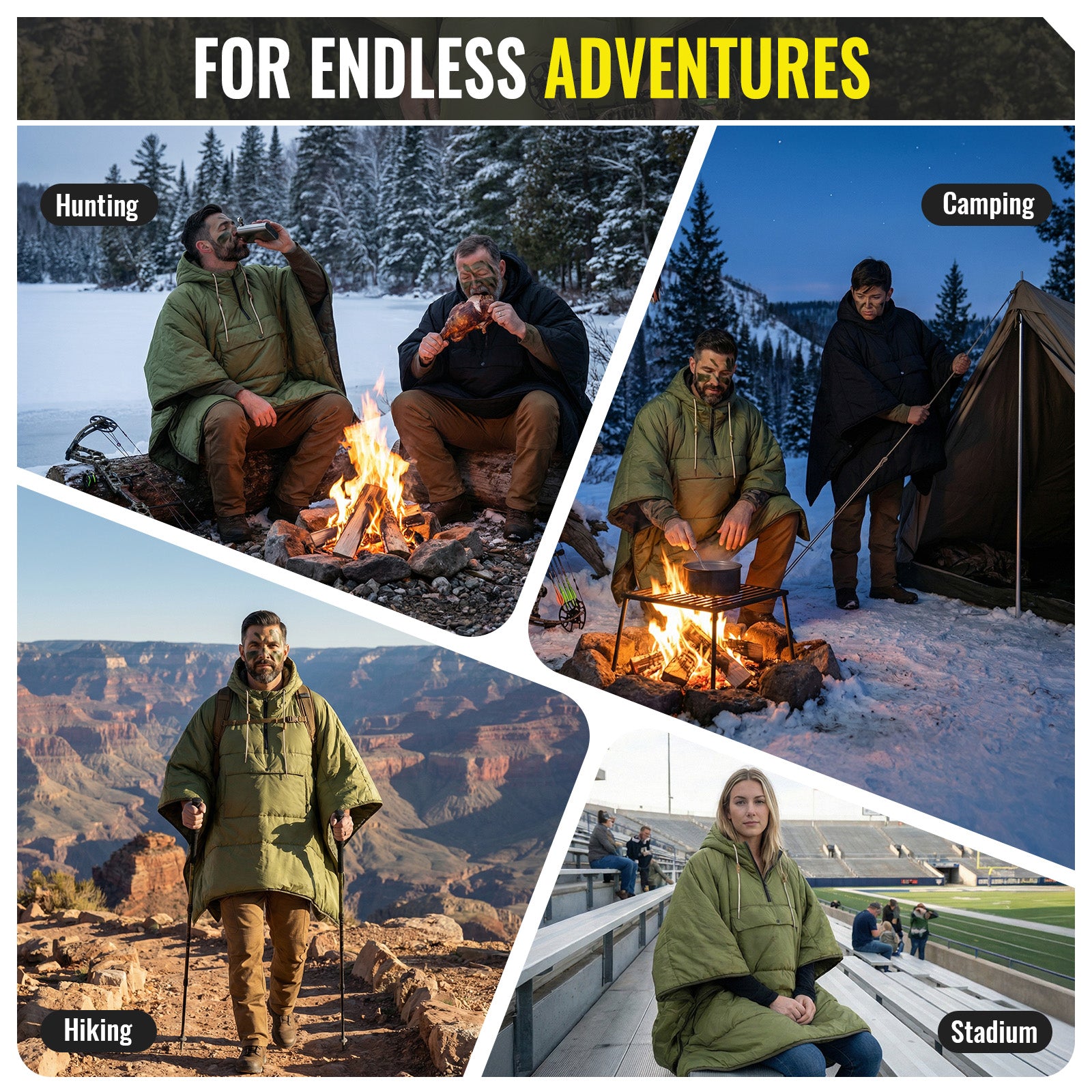 MURANO 180 Wearable 3-in-1 Convertible Camping Poncho with Kangaroo Pocket