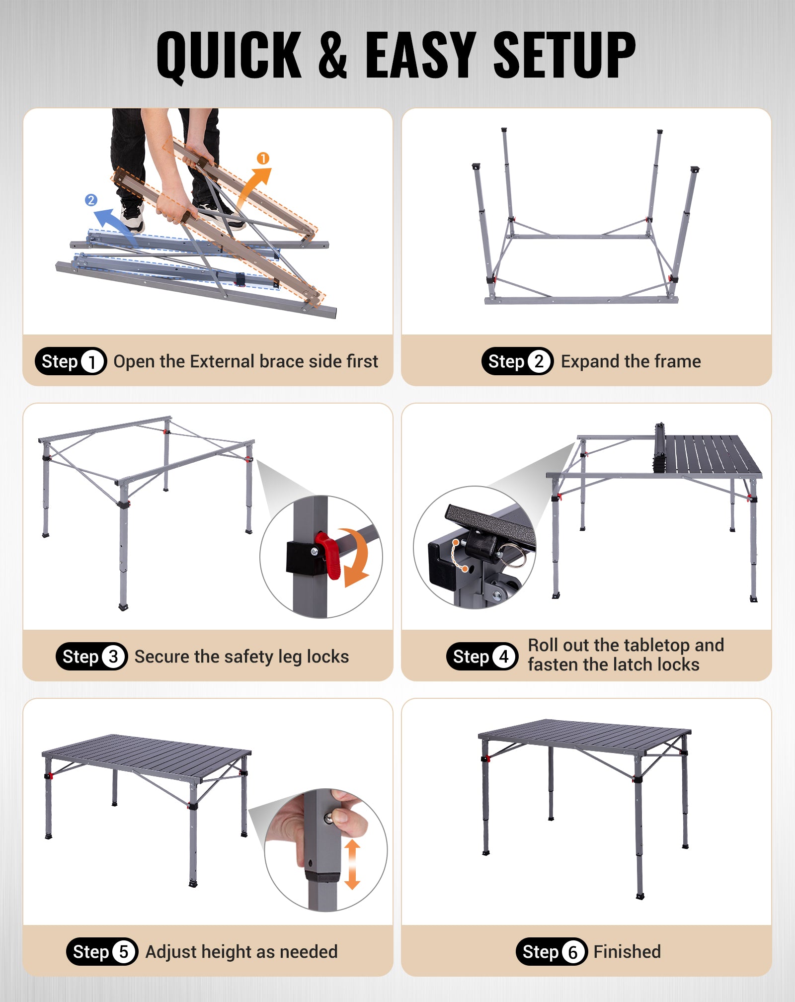 Folding Aluminum Roll-Top Camping Table