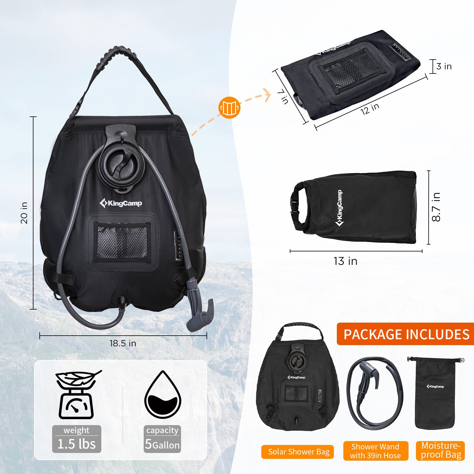 20L Solar Shower Bag for Camping