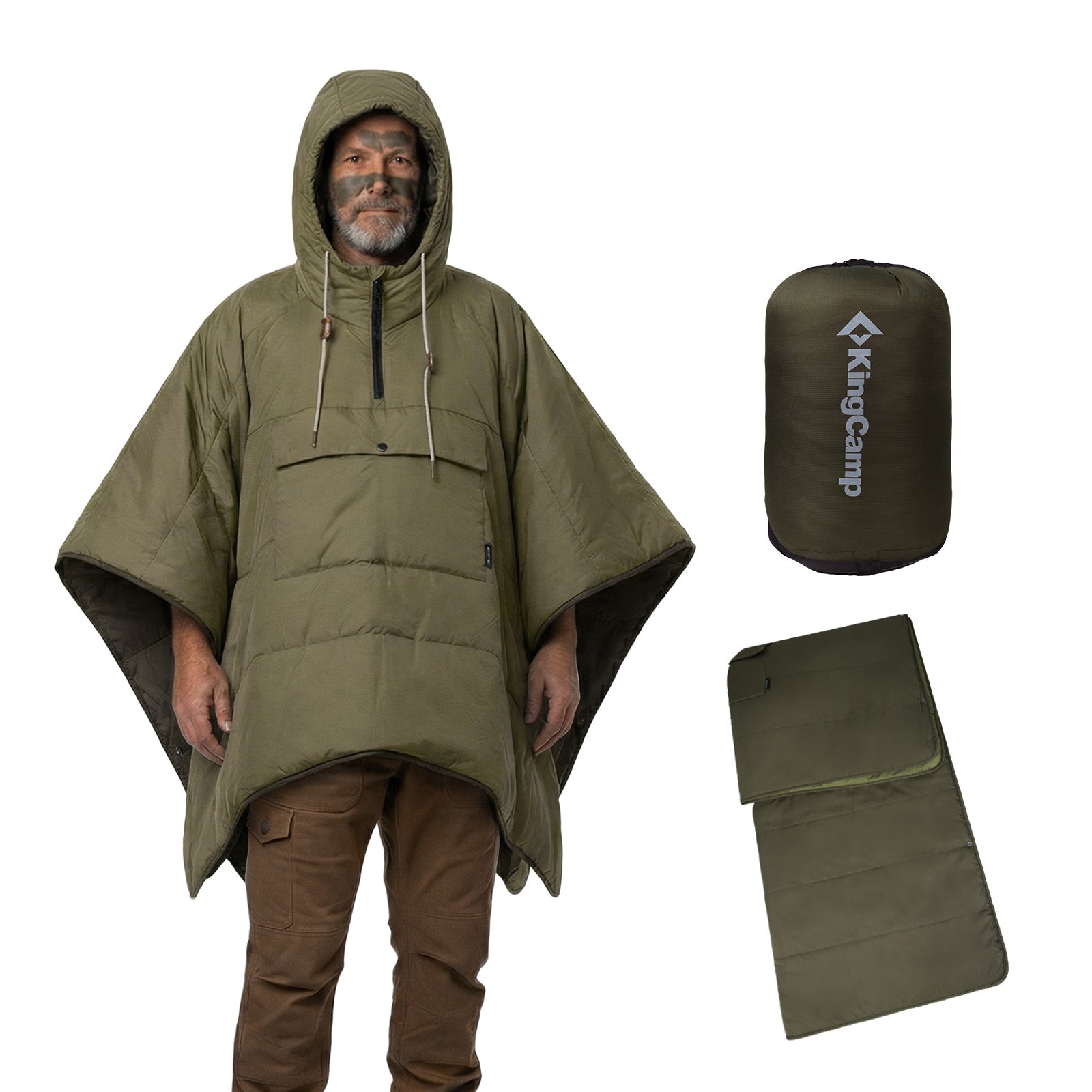 MURANO 180 Wearable 3-in-1 Convertible Camping Poncho with Kangaroo Pocket