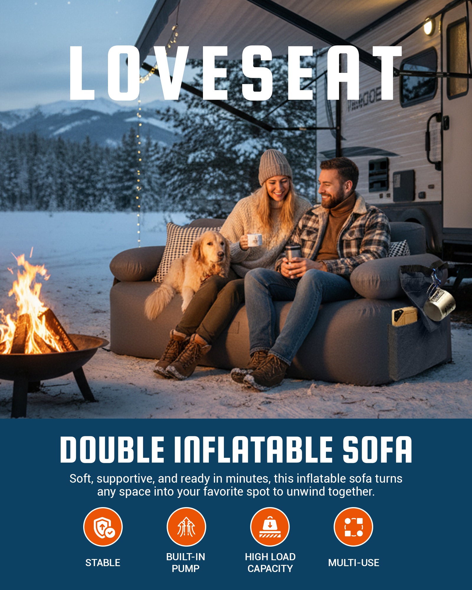 Double Inflatable Camping Sofa with Built-in Electric Pump